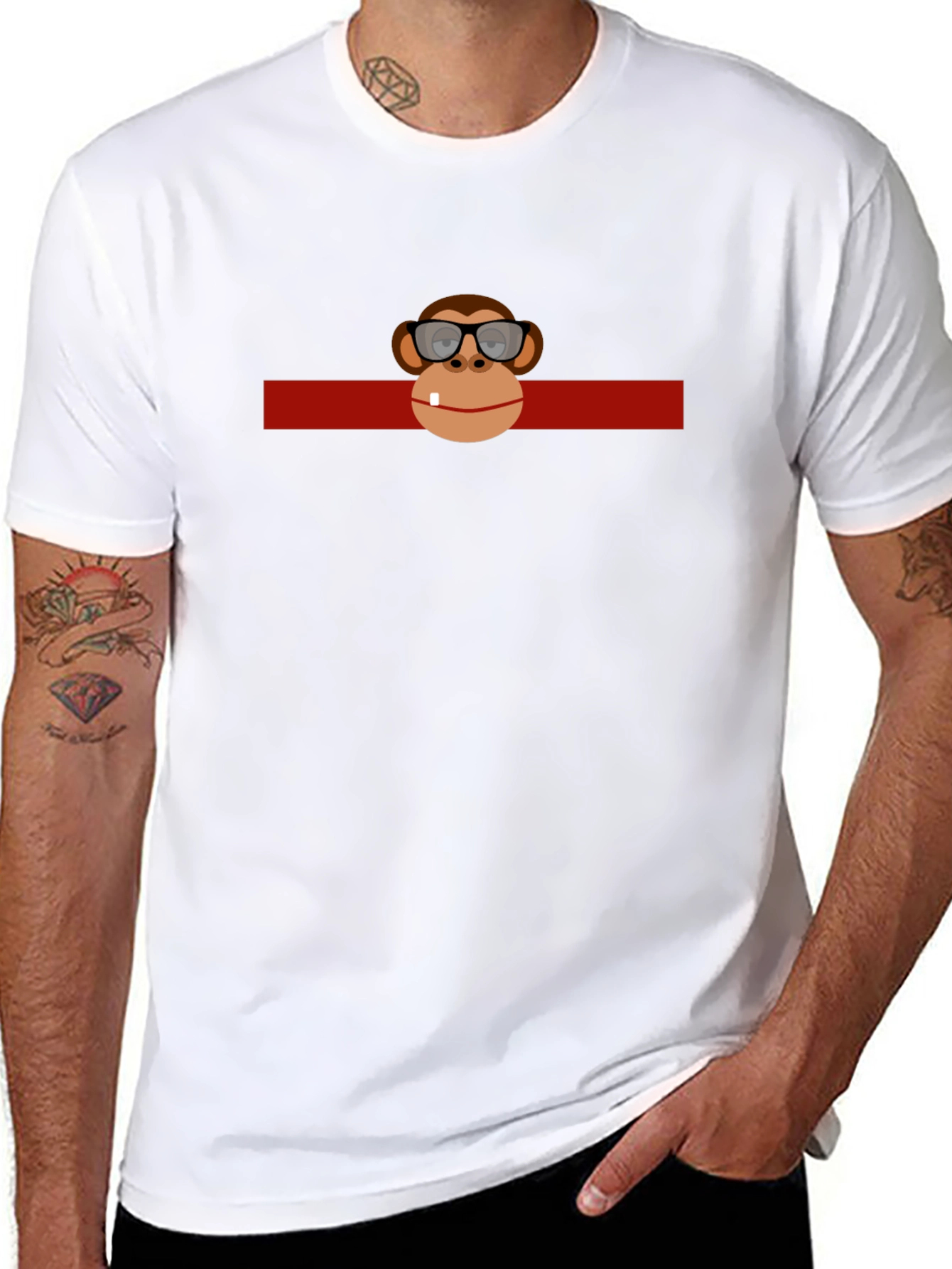 Funny Monkey in Glasses Graphic Black T-Shirt