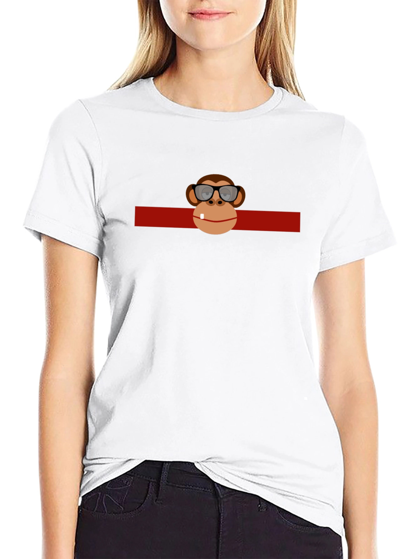 Funny Monkey in Glasses Graphic Black T-Shirt