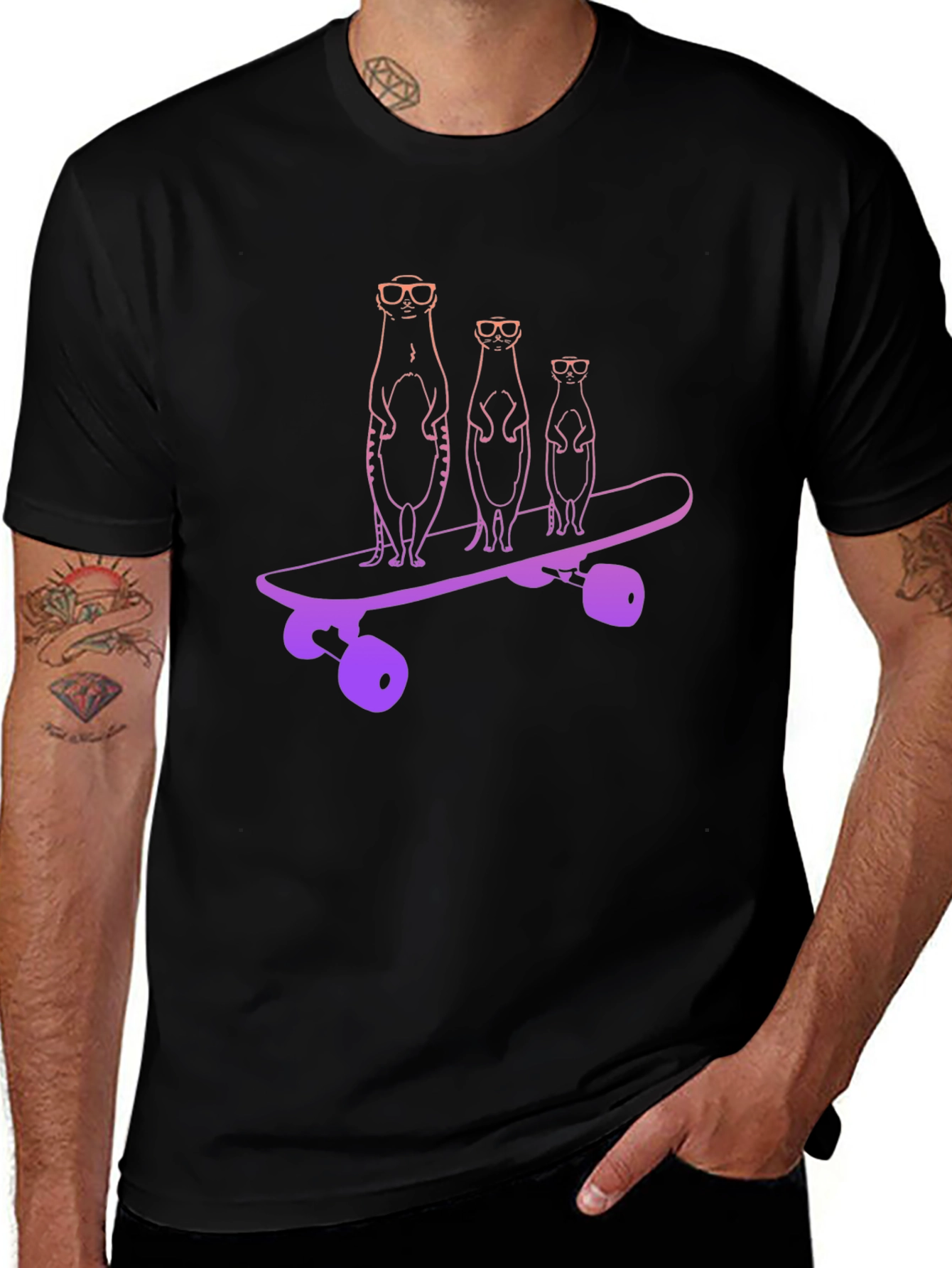 Meerkat Skateboard Black T-Shirt