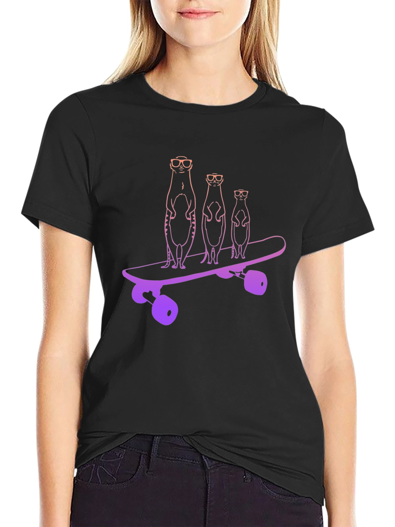 Meerkat Skateboard Black T-Shirt