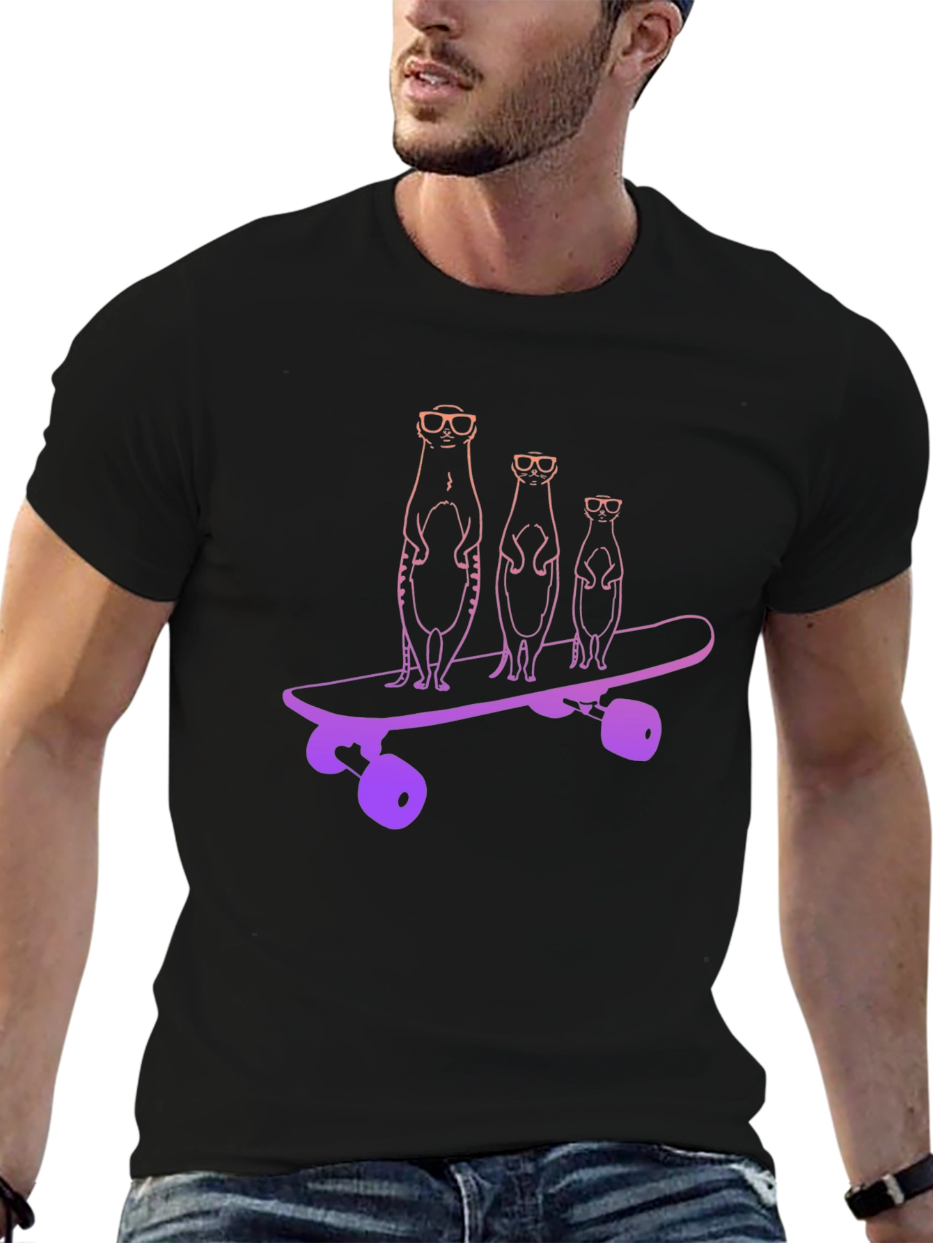 Meerkat Skateboard Black T-Shirt