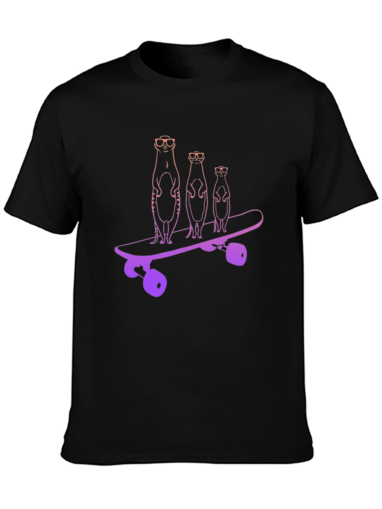 Meerkat Skateboard Black T-Shirt