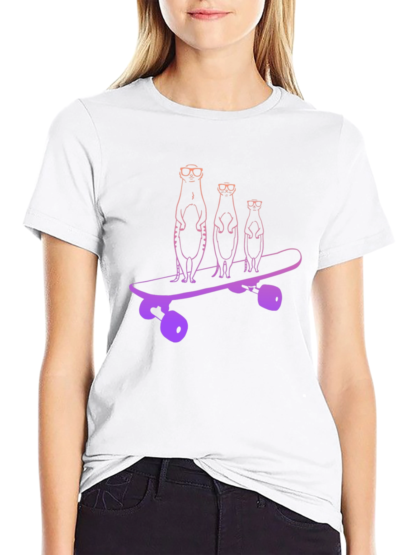 Meerkat Skateboard Black T-Shirt
