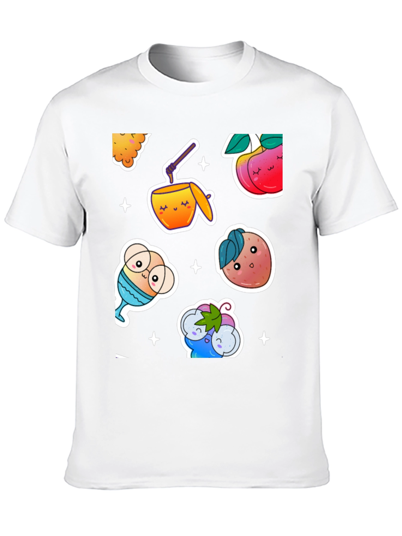 Kawaii Fruit & Drinks Graphic Black T-Shirt