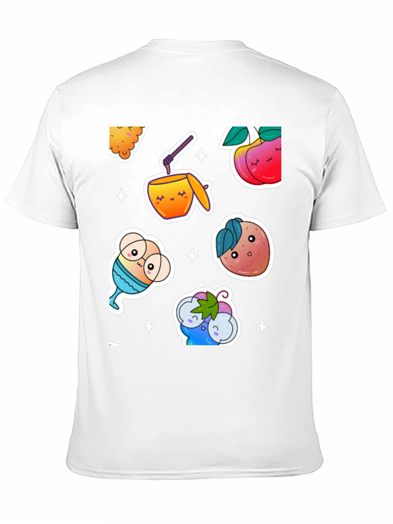 Kawaii Fruit & Drinks Graphic Black T-Shirt