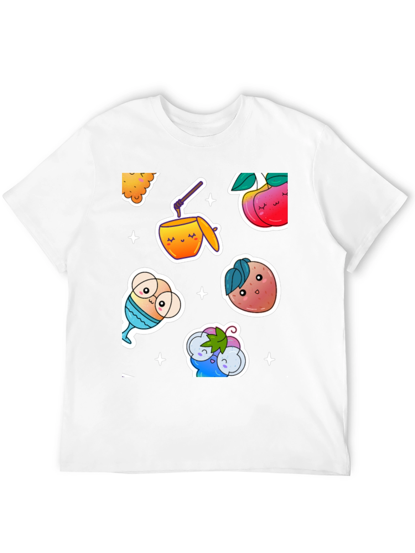 Kawaii Fruit & Drinks Graphic Black T-Shirt