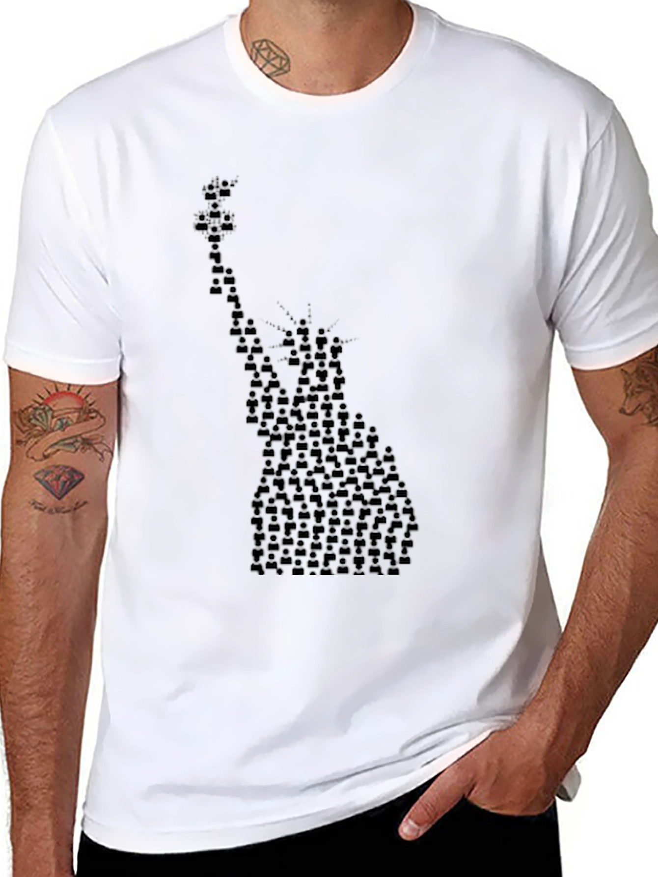 Statue of Liberty Crowd Graphic Black T-Shirt