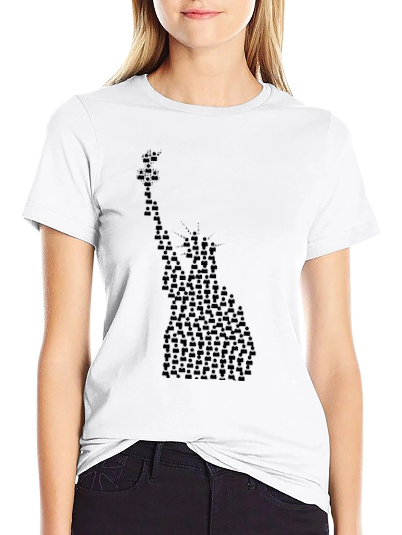 Statue of Liberty Crowd Graphic Black T-Shirt