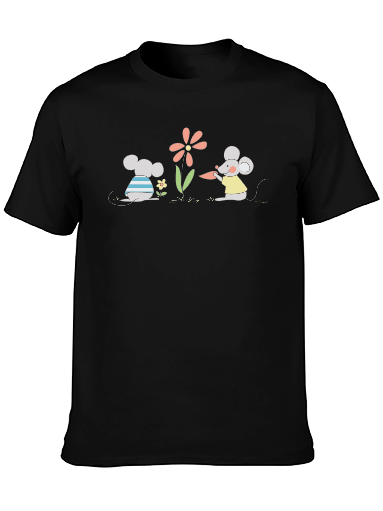 Cartoon Mice Garden Black T-Shirt