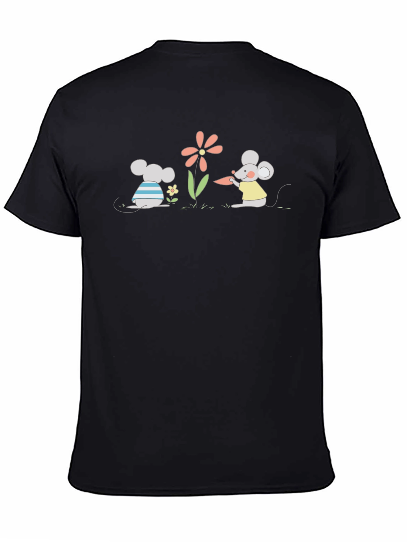 Cartoon Mice Garden Black T-Shirt