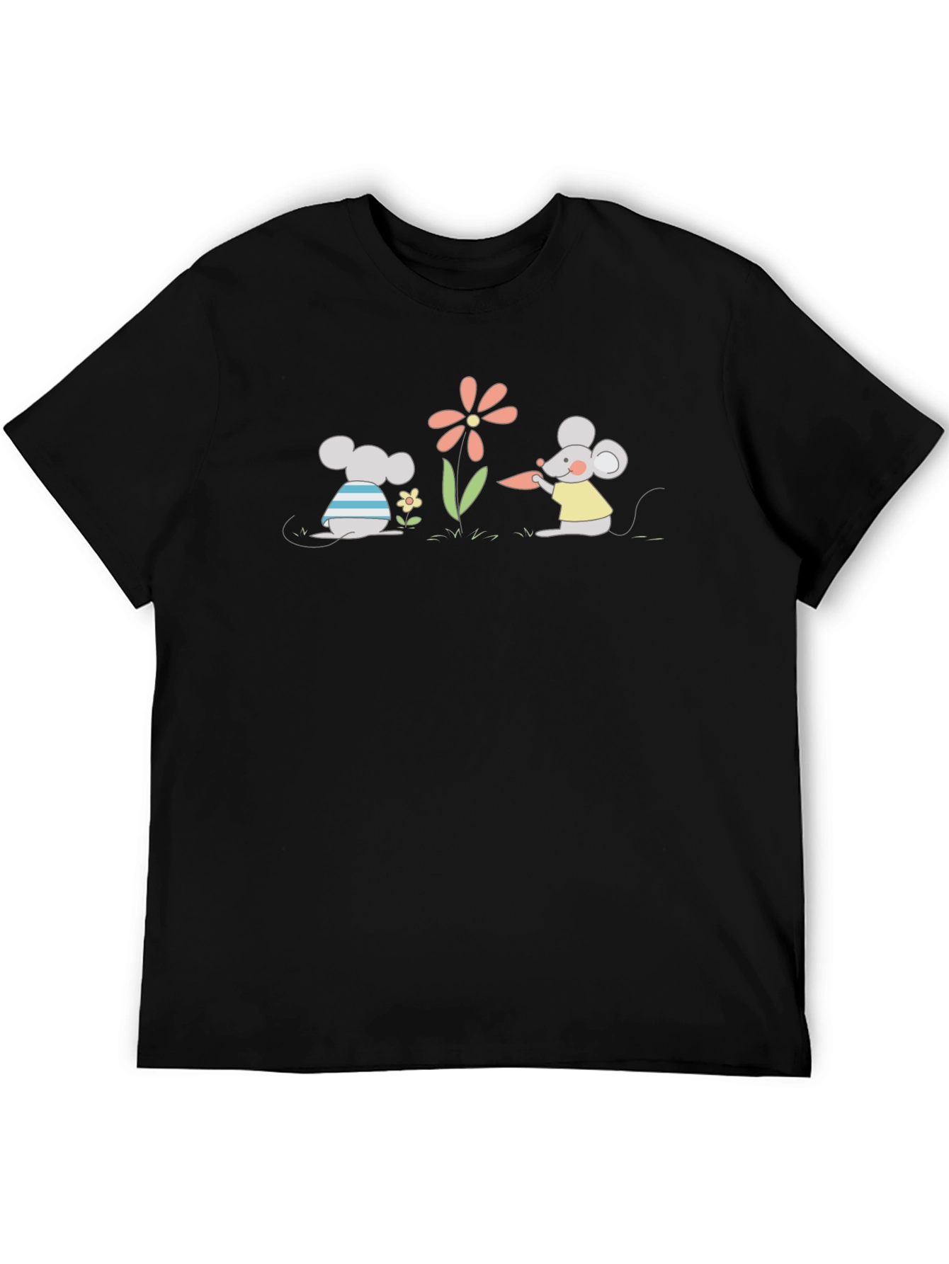 Cartoon Mice Garden Black T-Shirt