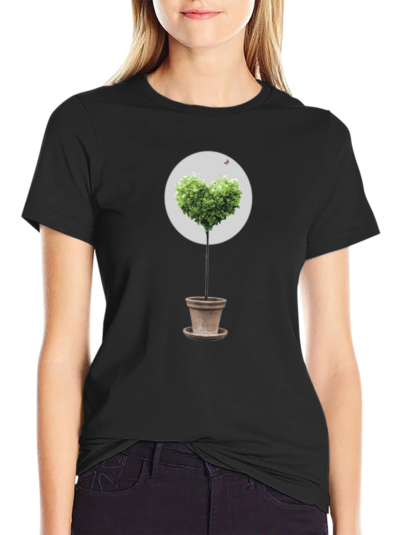 Heart Tree Graphic Tee - Black Cotton T-Shirt