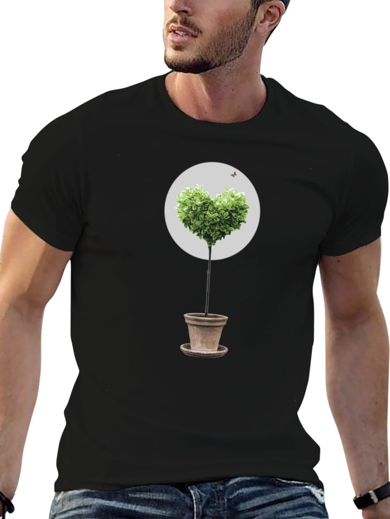 Heart Tree Graphic Tee - Black Cotton T-Shirt