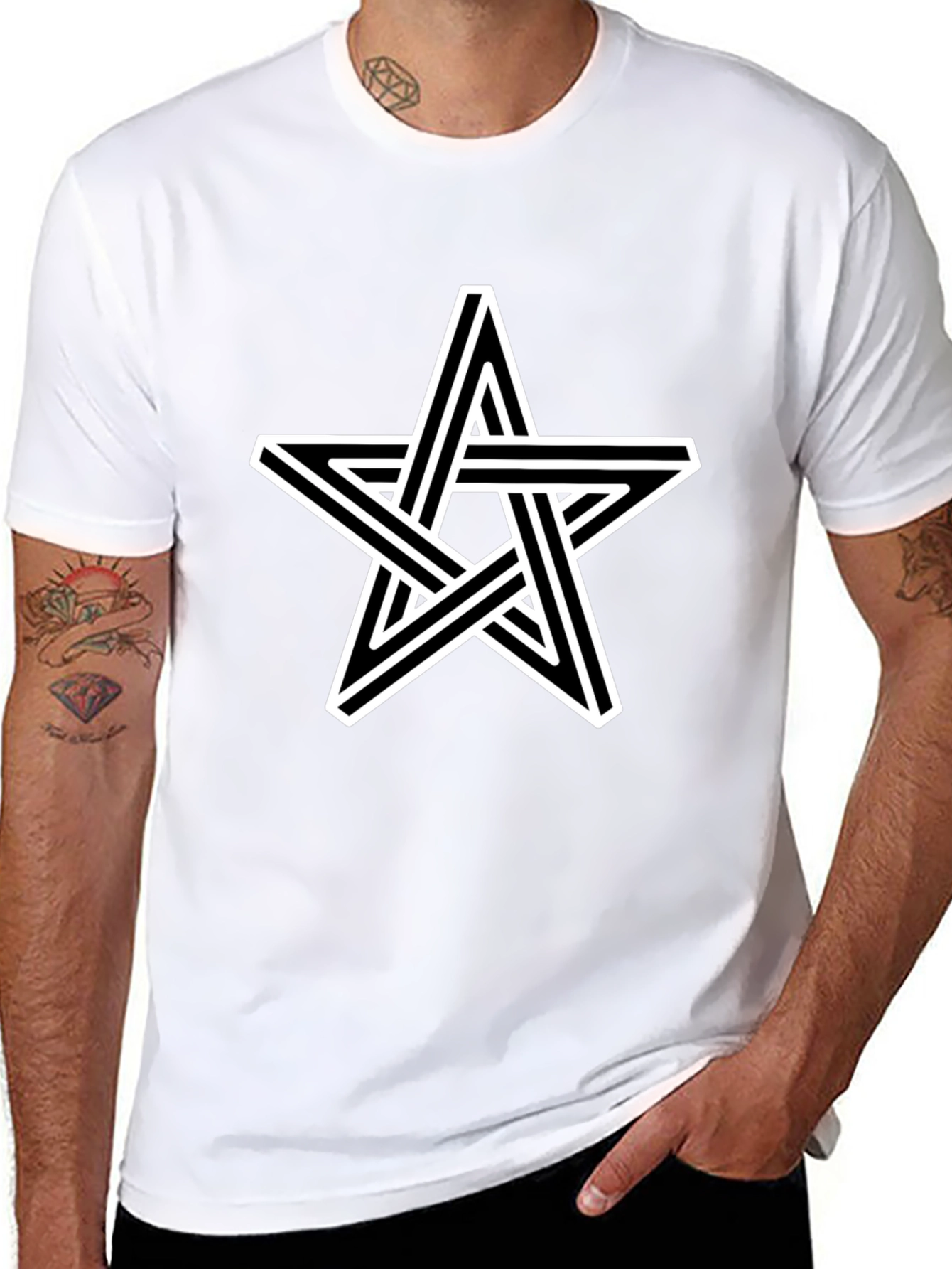 Optical Illusion Star Graphic Tee - Black