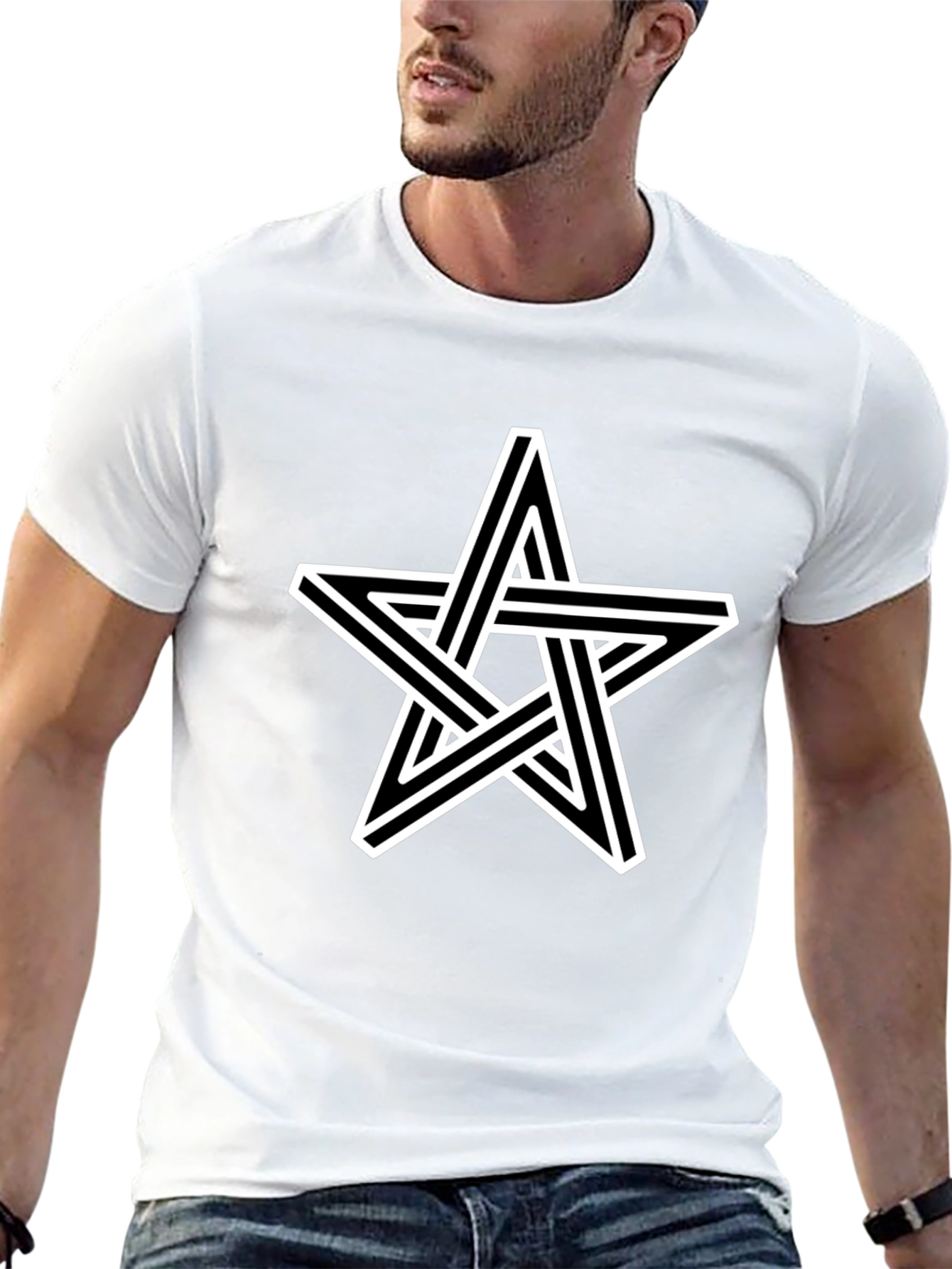 Optical Illusion Star Graphic Tee - Black