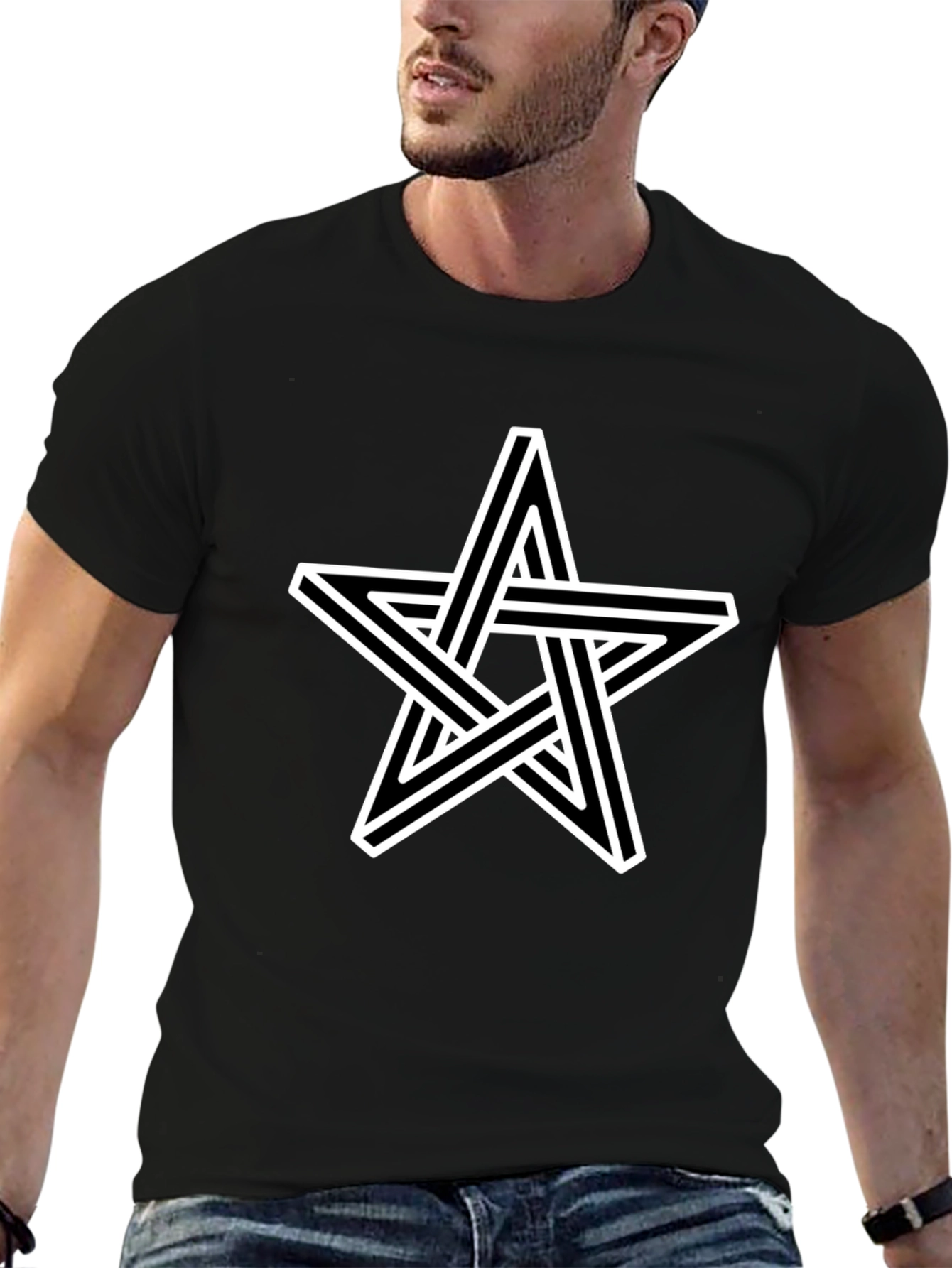 Optical Illusion Star Graphic Tee - Black