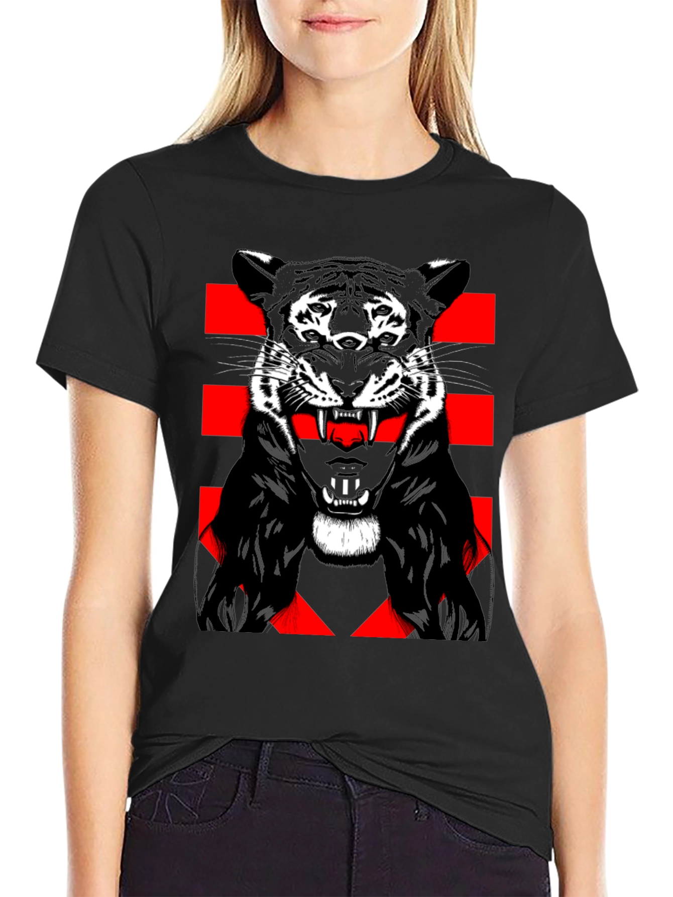 Tiger Graphic Print Mens Black T-Shirt