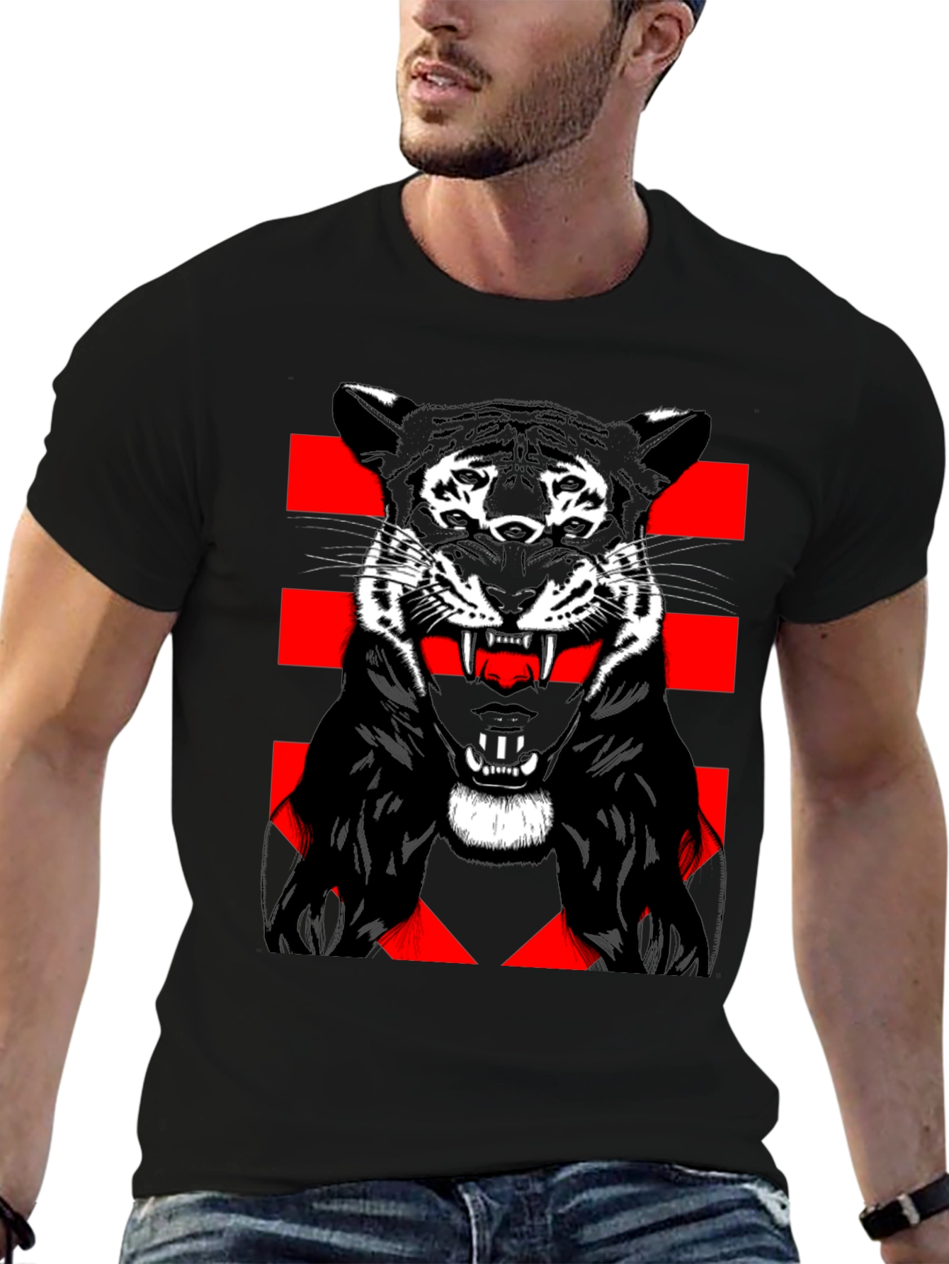 Tiger Graphic Print Mens Black T-Shirt