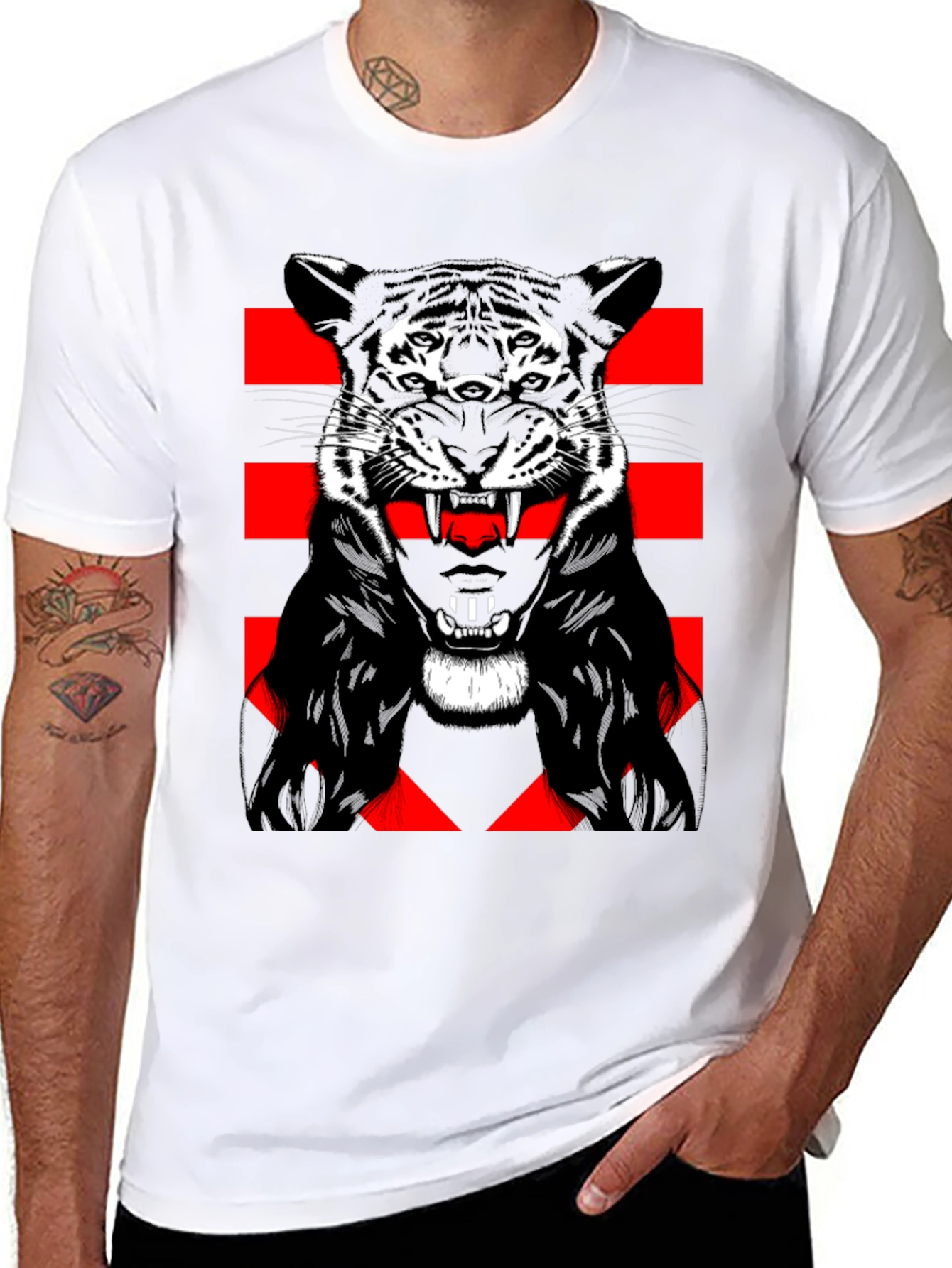 Tiger Graphic Print Mens Black T-Shirt