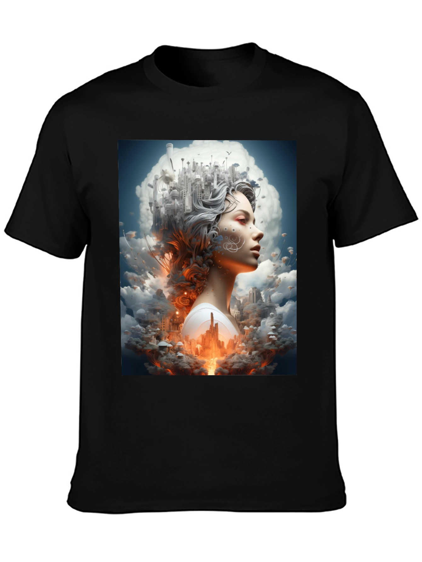 Artistic Cityscape Woman Black T-Shirt