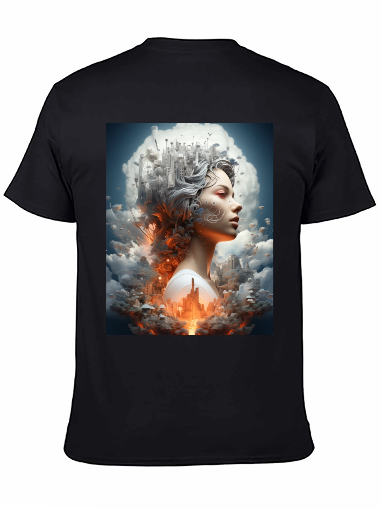 Artistic Cityscape Woman Black T-Shirt