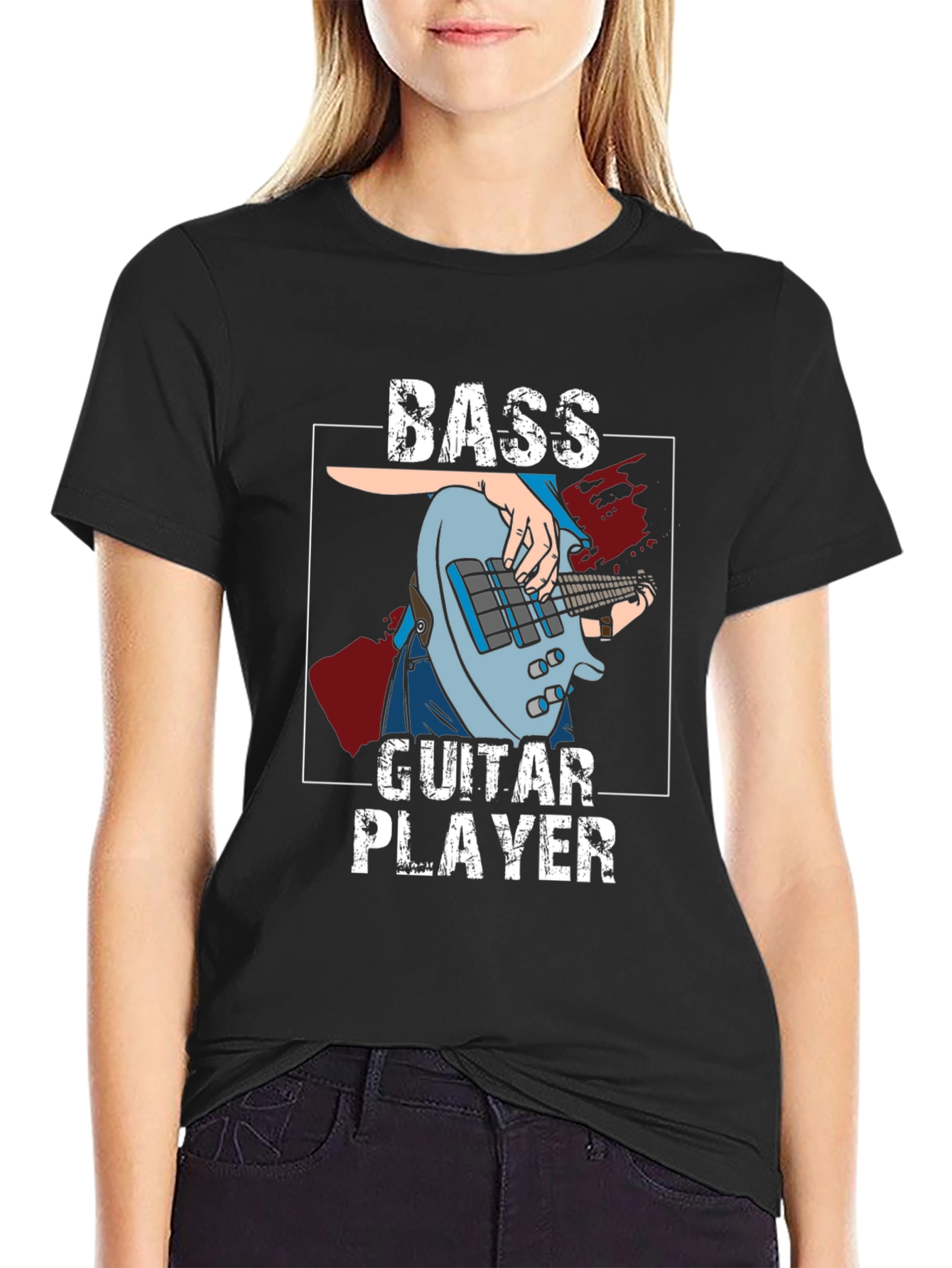 Bass Guitar Player Graphic T-Shirt - Black
