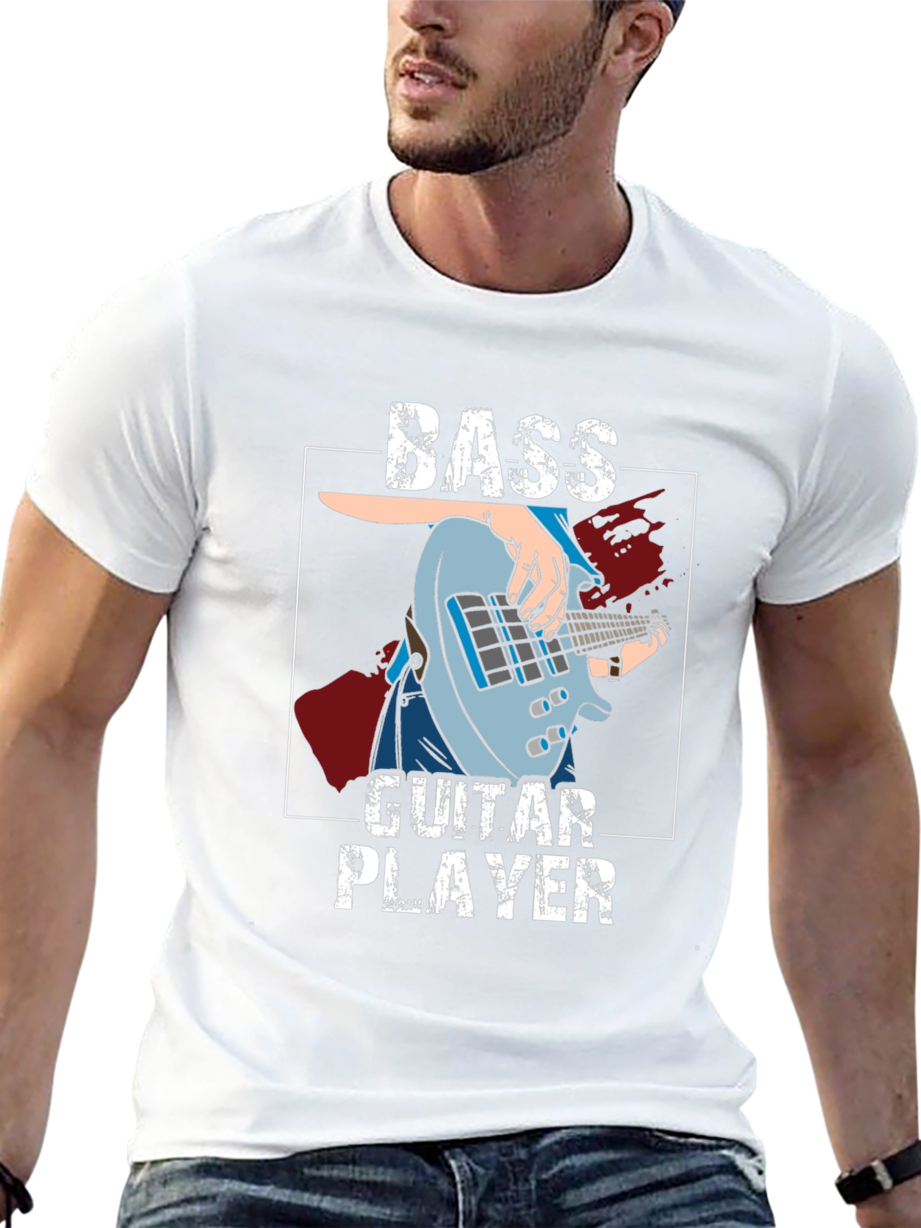 Bass Guitar Player Graphic T-Shirt - Black