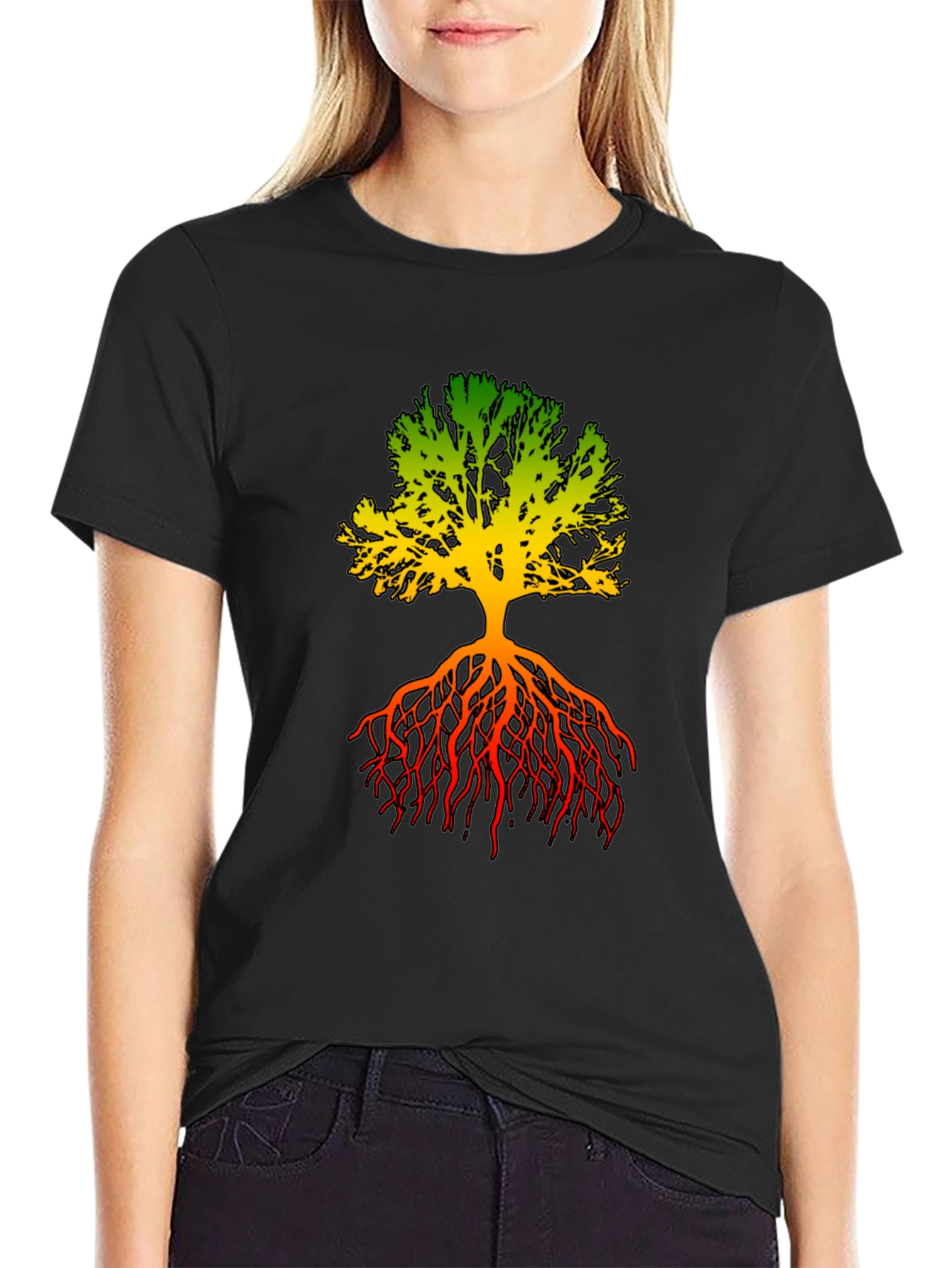 Rasta Tree Roots Graphic Tee - Black