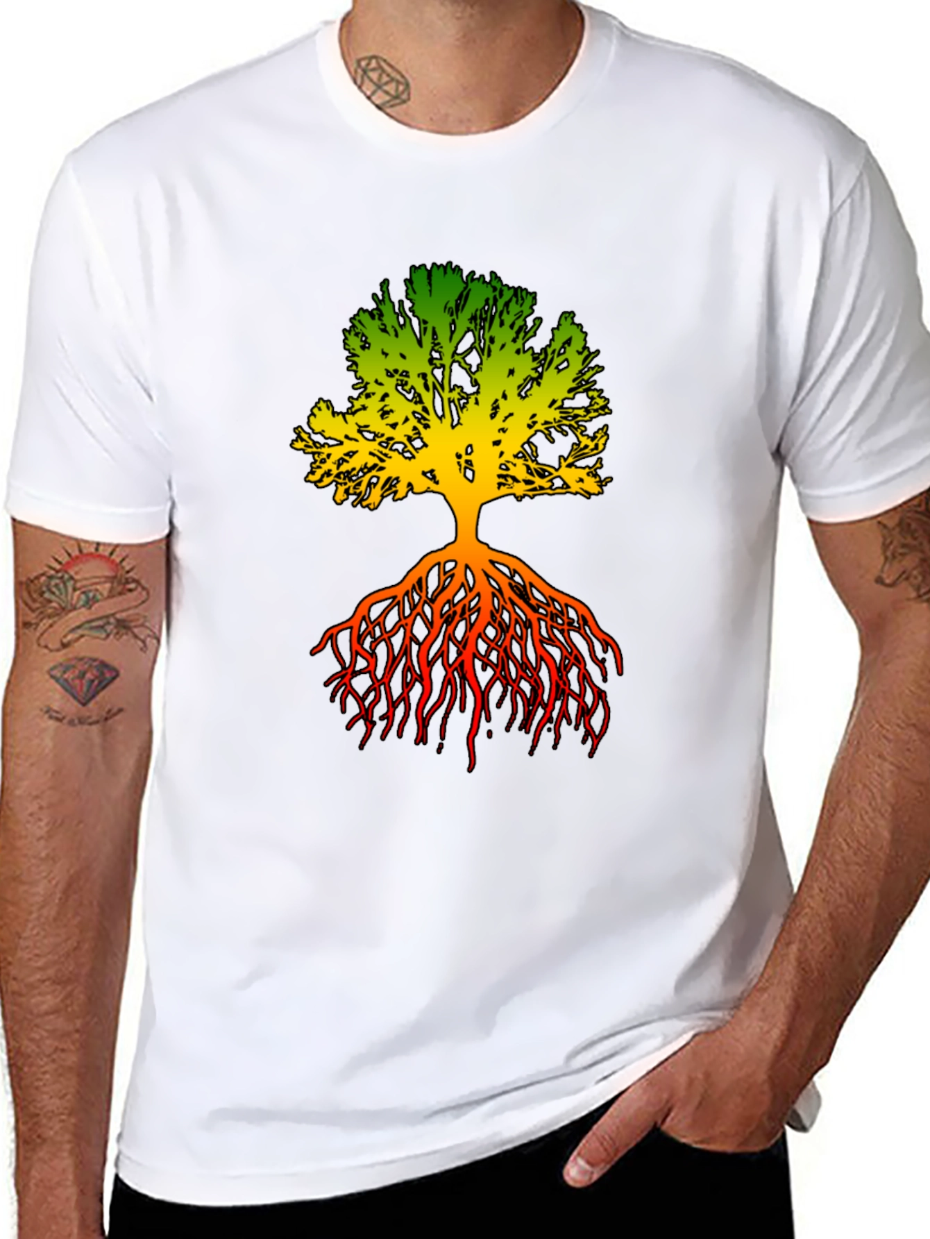 Rasta Tree Roots Graphic Tee - Black