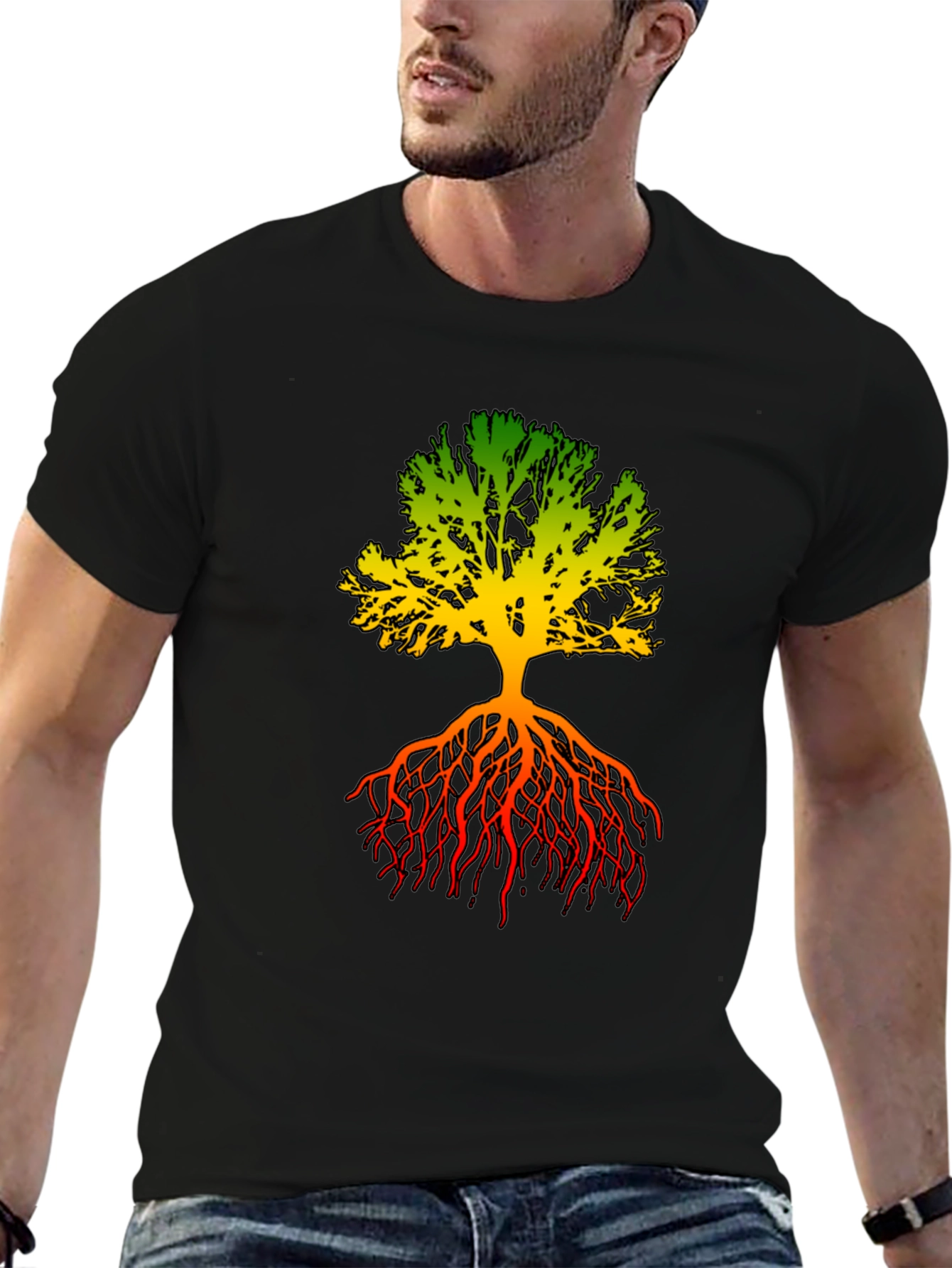 Rasta Tree Roots Graphic Tee - Black