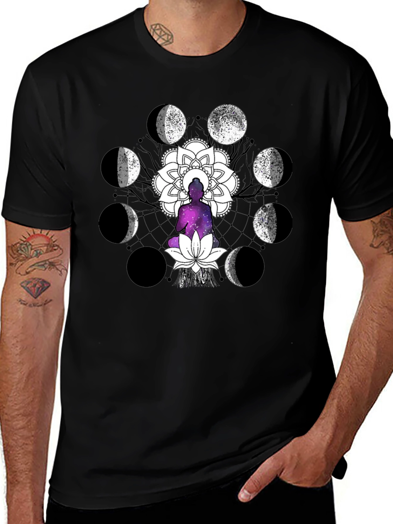 Moon Phase Buddha Graphic T-Shirt