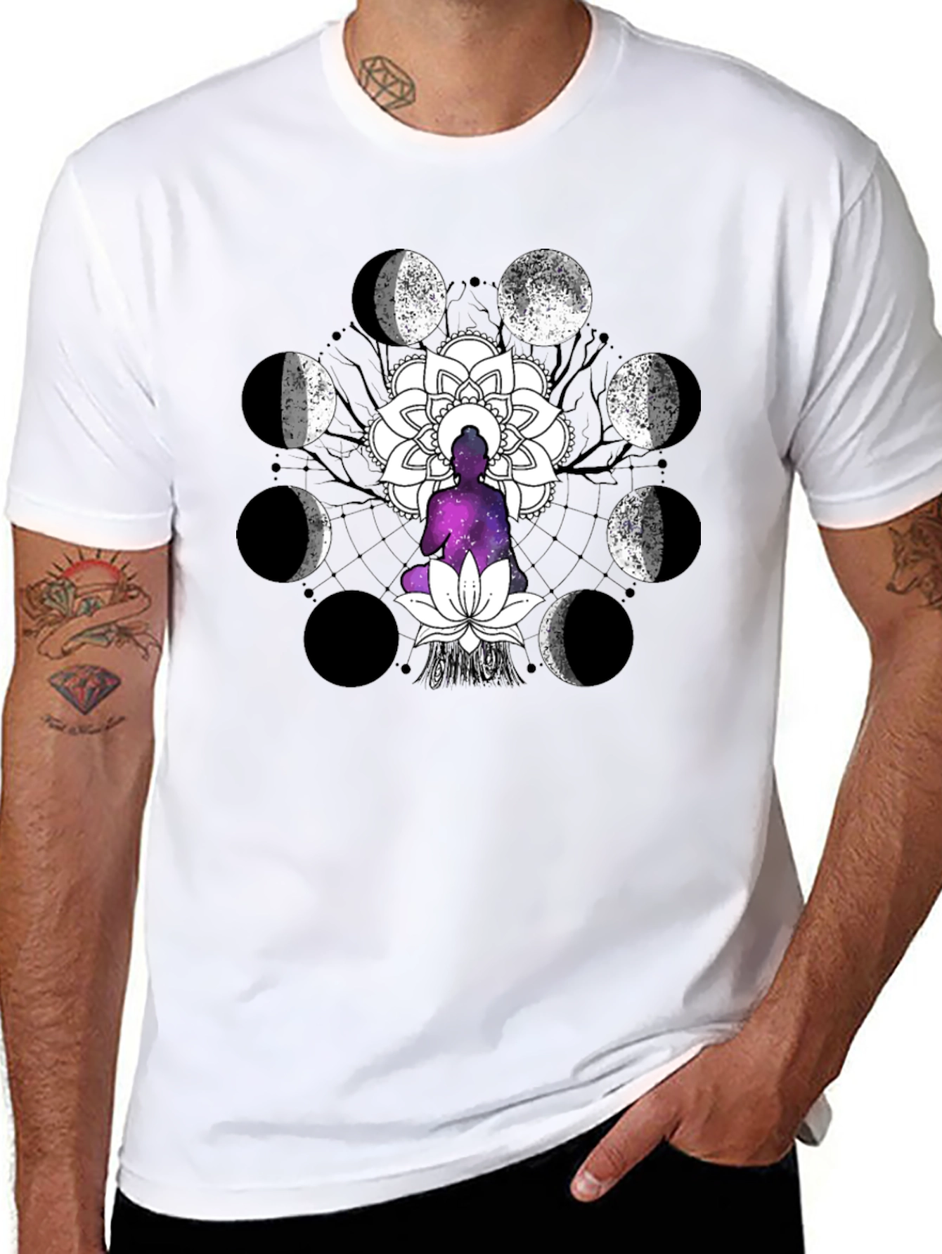 Moon Phase Buddha Graphic T-Shirt