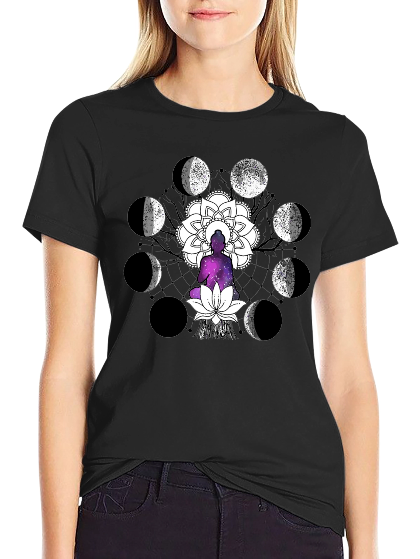 Moon Phase Buddha Graphic T-Shirt