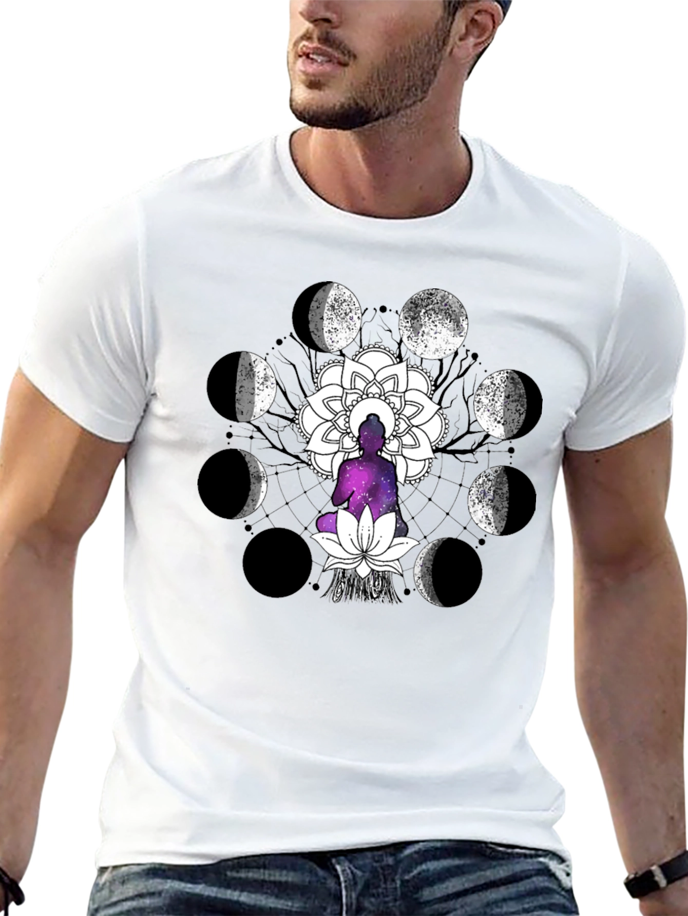 Moon Phase Buddha Graphic T-Shirt