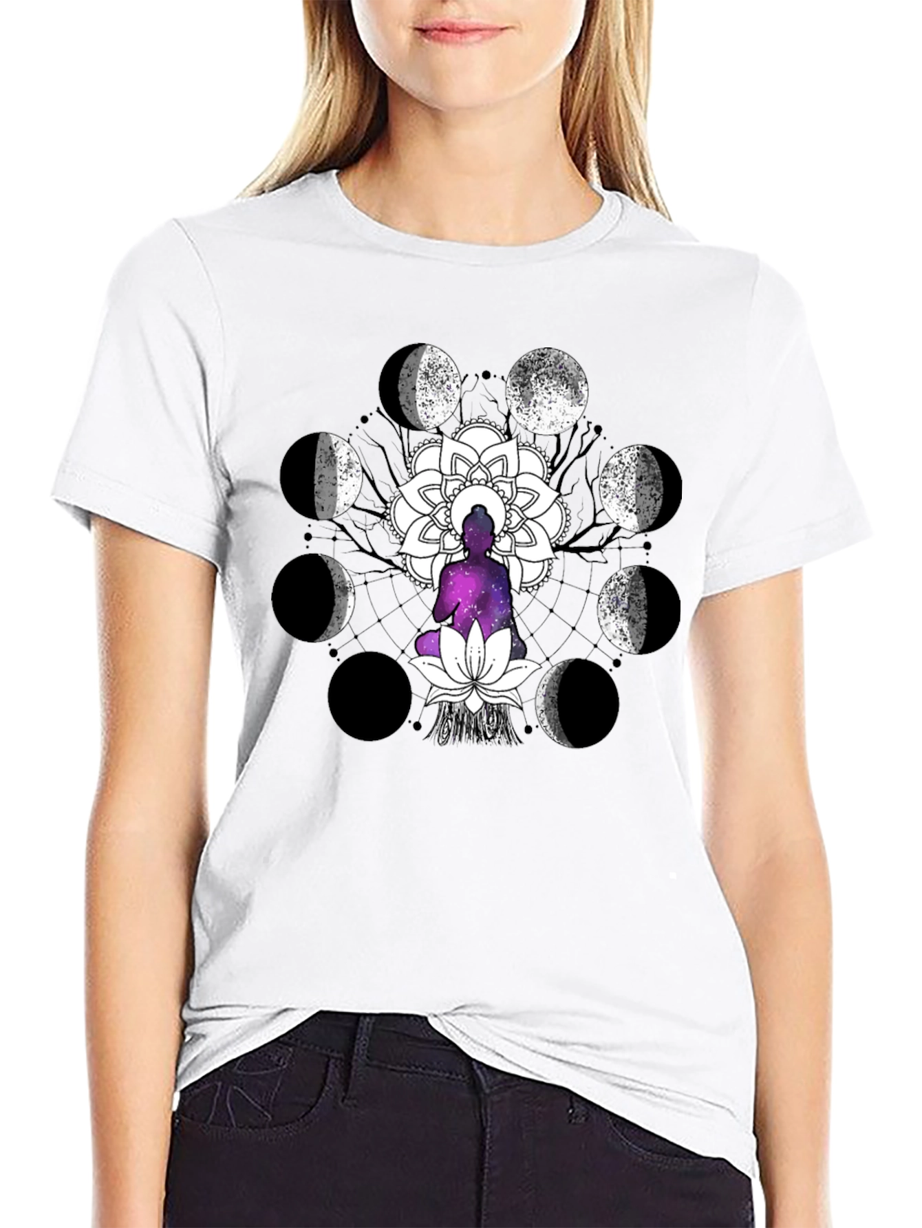 Moon Phase Buddha Graphic T-Shirt