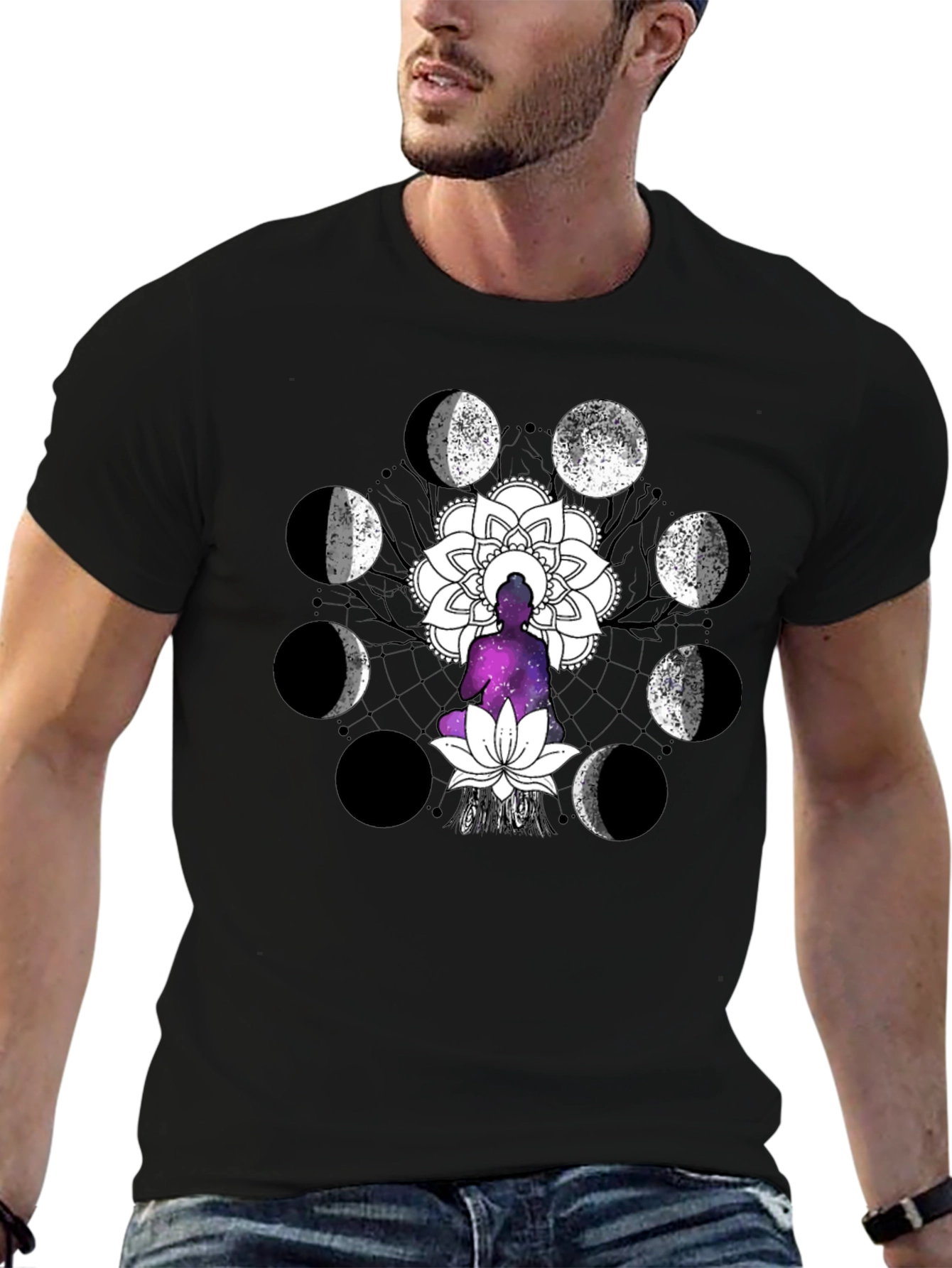 Moon Phase Buddha Graphic T-Shirt