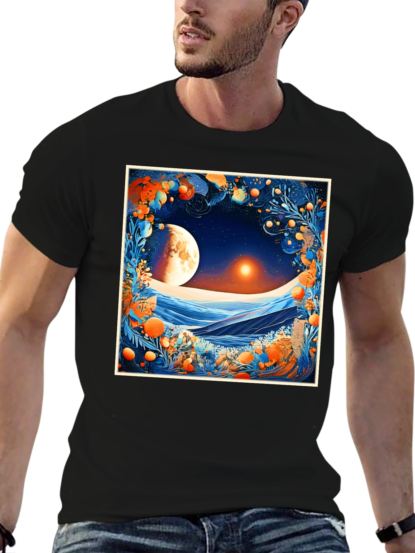 Celestial Moonscape Graphic Tee - Modern Fit