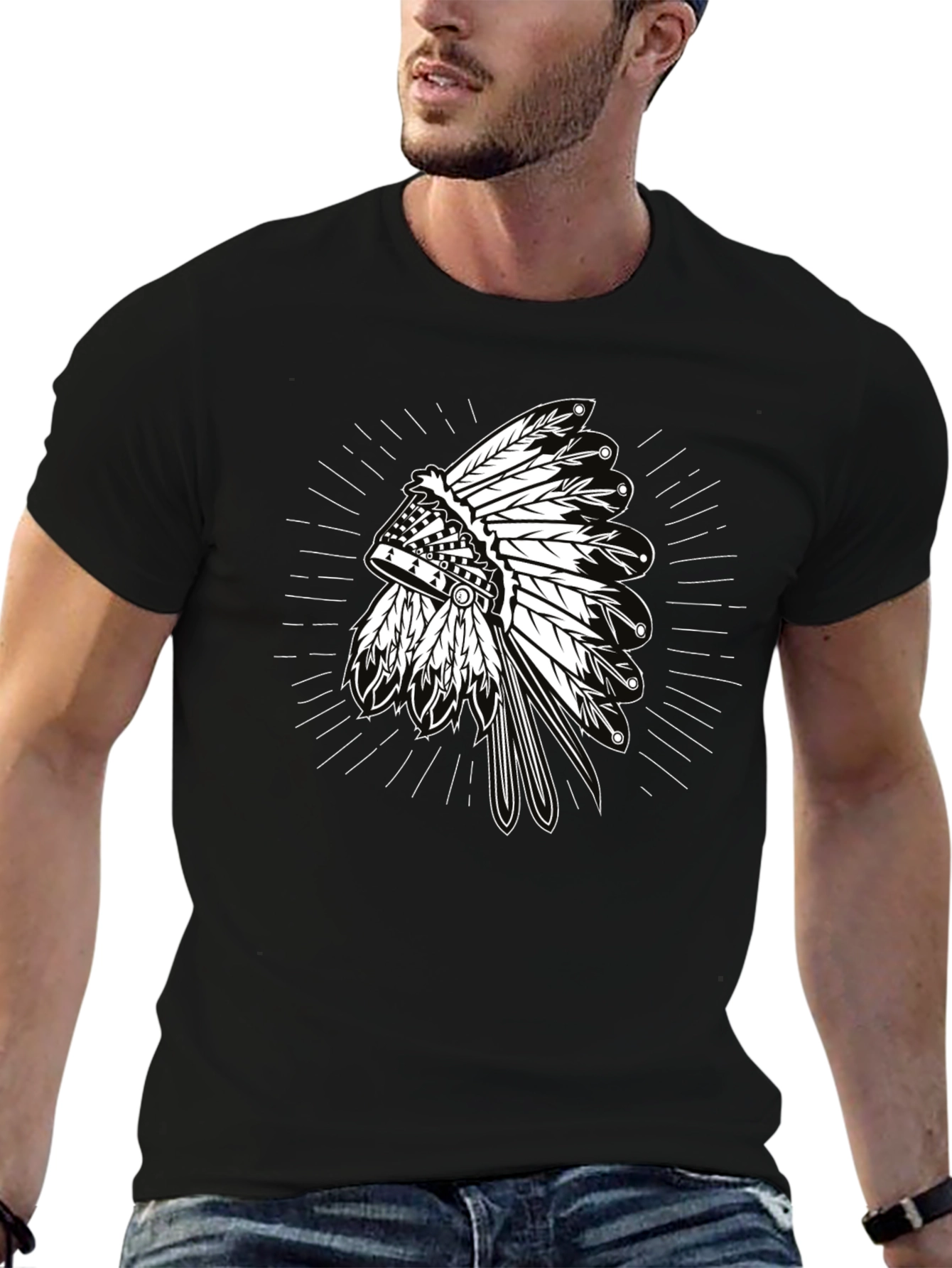 Native American Headdress Graphic Black T-Shirt