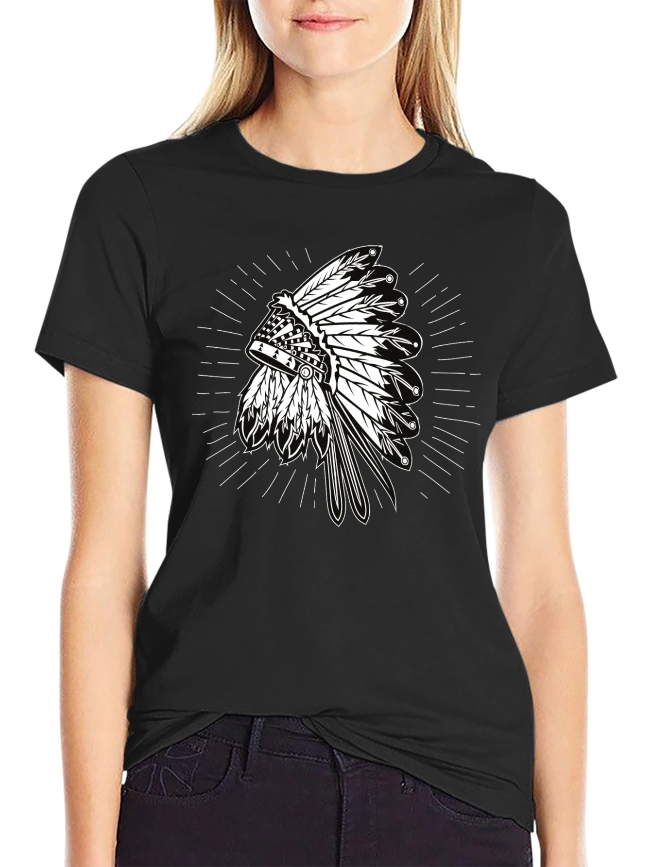 Native American Headdress Graphic Black T-Shirt