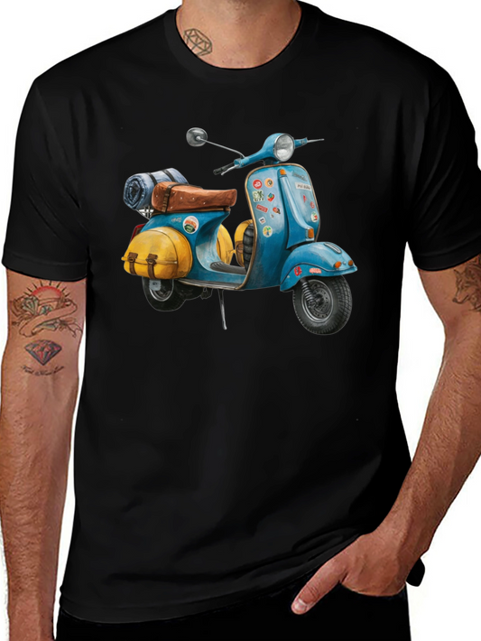 Vintage Scooter Graphic Tee - Black Casual T-Shirt