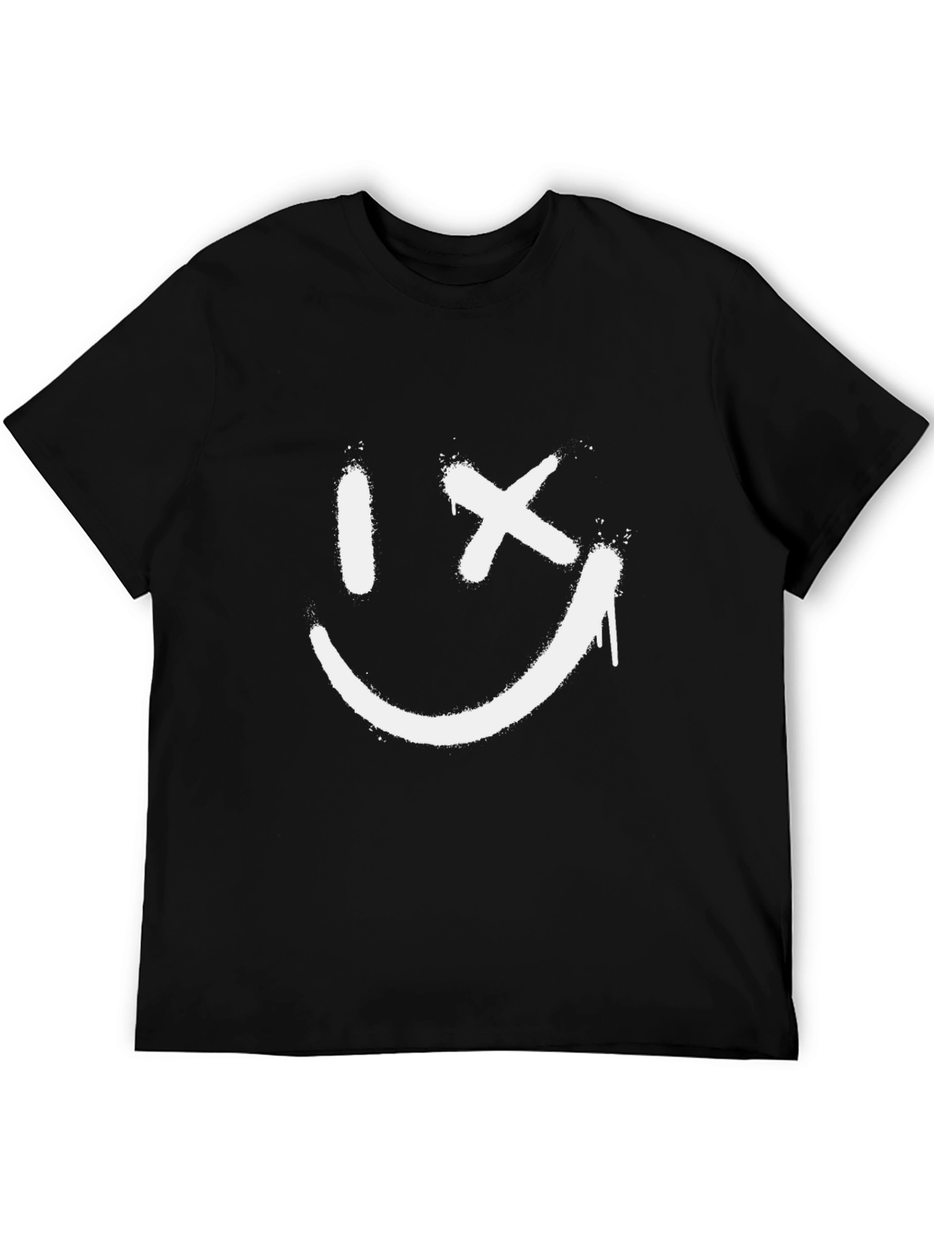 Smiley Face Spray Paint T-Shirt - Casual Black Tee