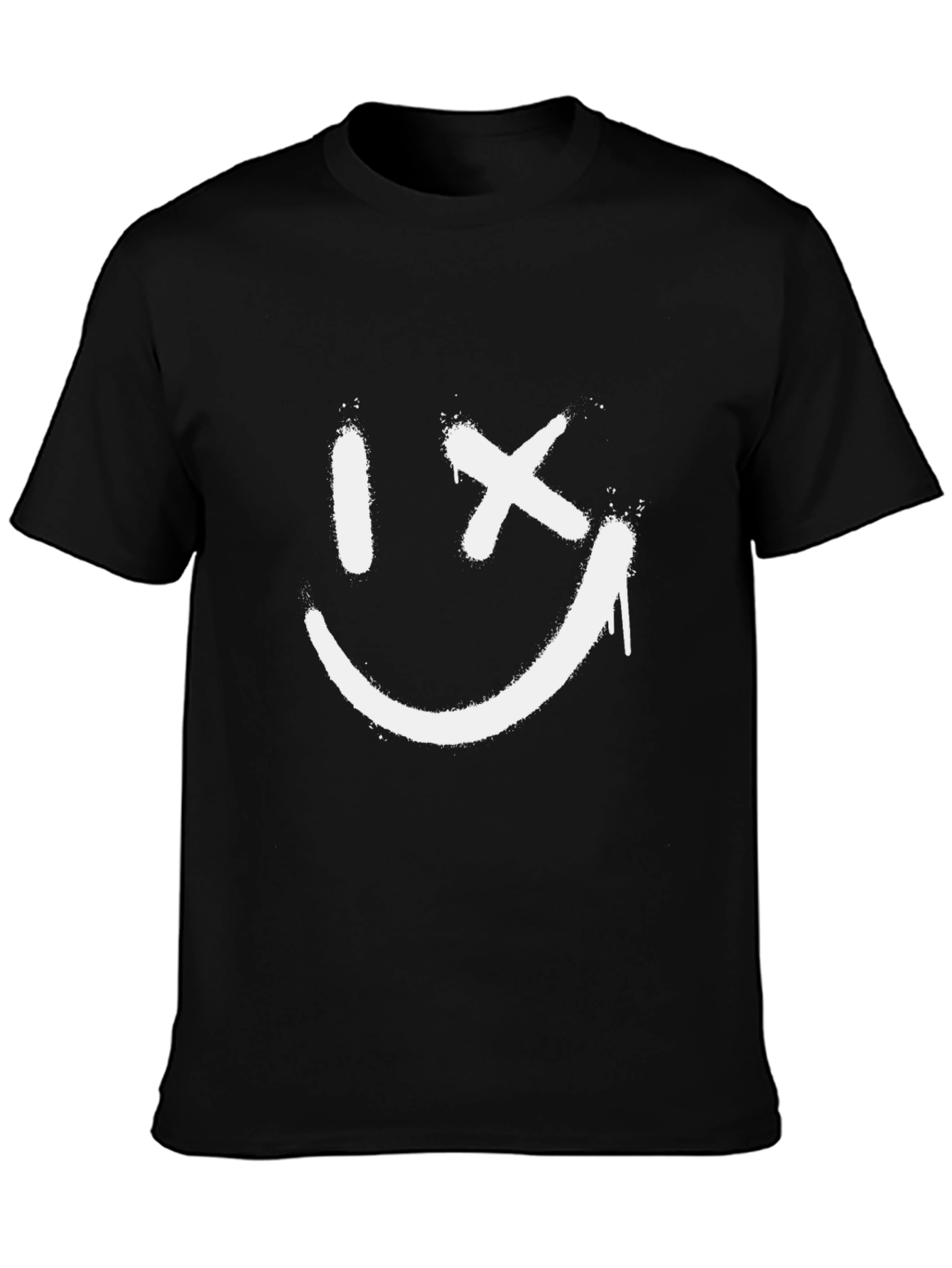 Smiley Face Spray Paint T-Shirt - Casual Black Tee