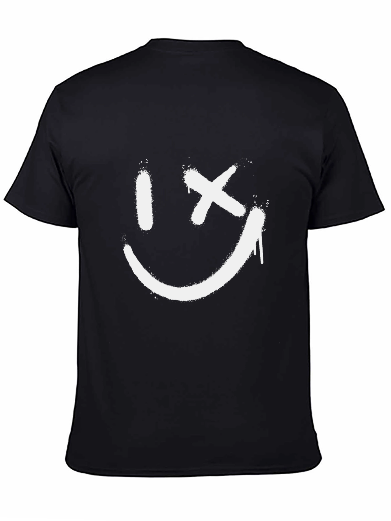 Smiley Face Spray Paint T-Shirt - Casual Black Tee