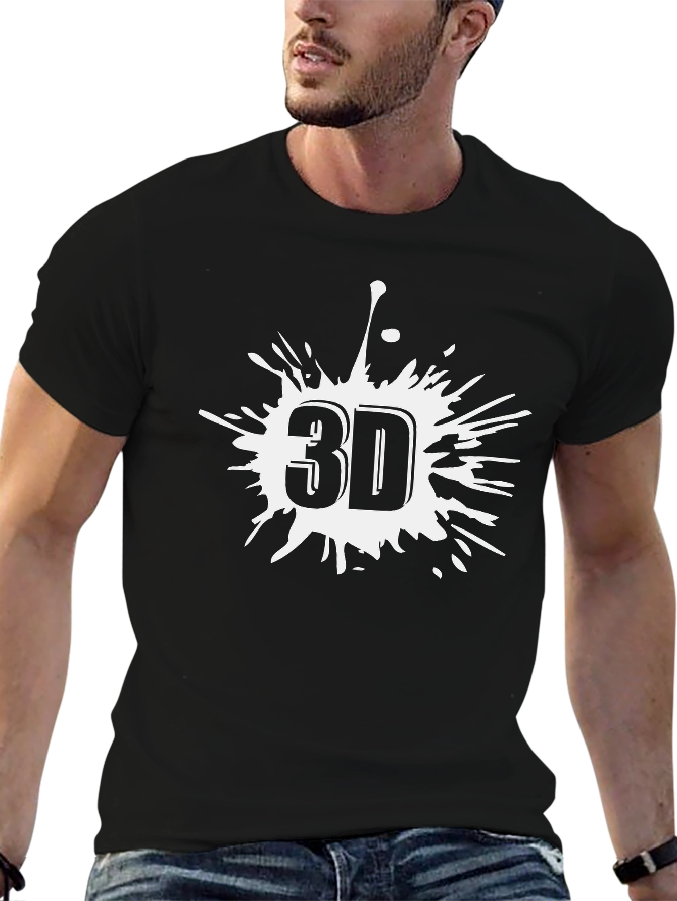 Cool 3D Splash Graphic Black T-Shirt