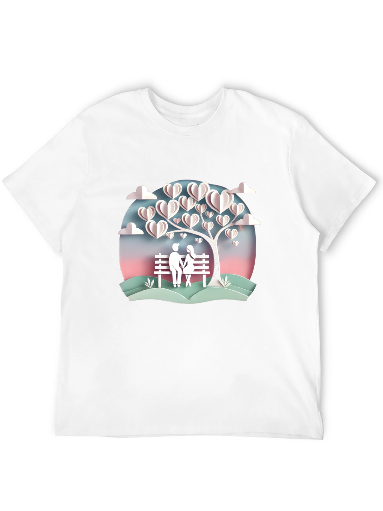Romantic Couple Under Heart Tree Graphic Tee