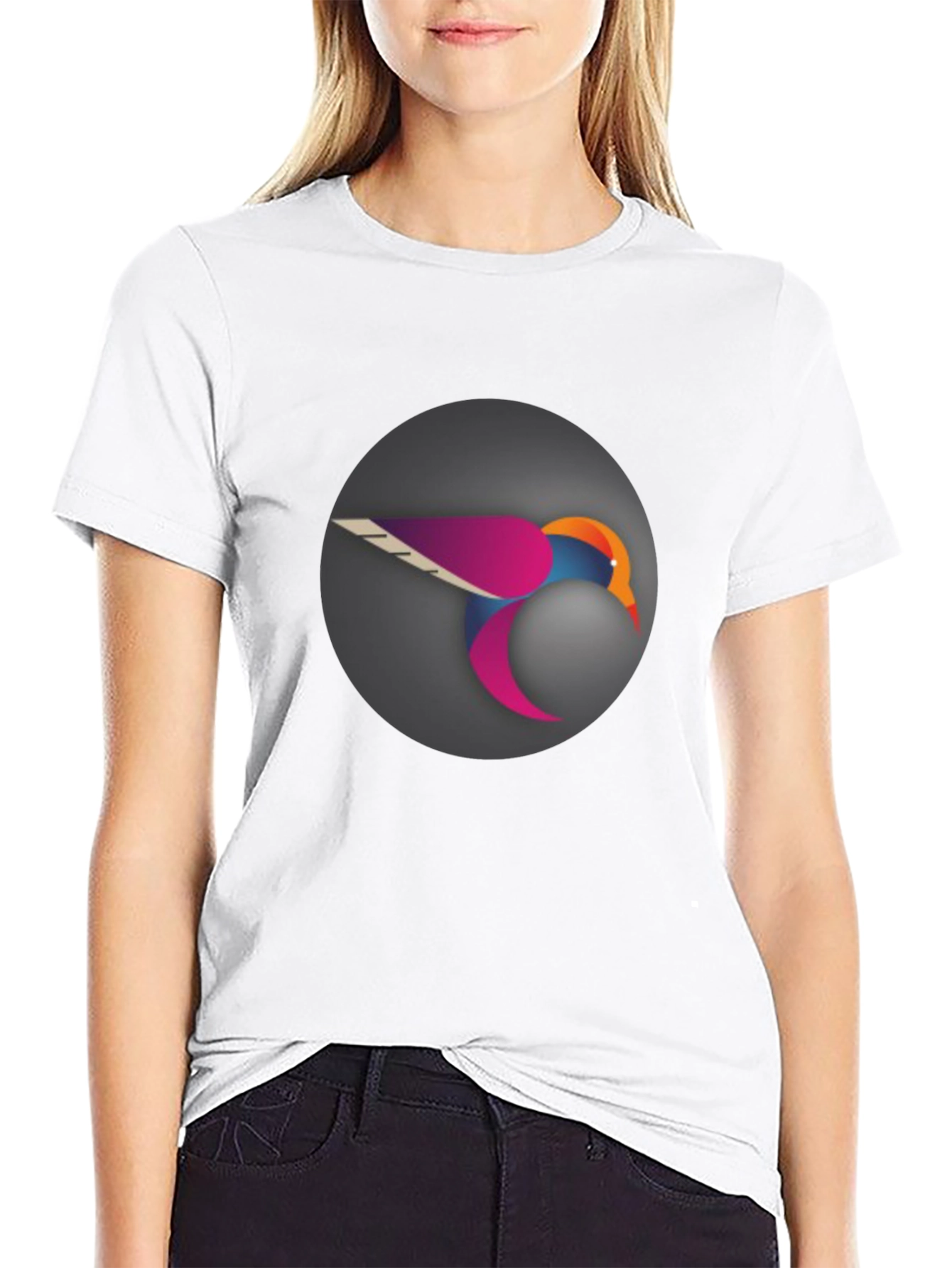Stylish Black T-Shirt with Modern Bird Graphic