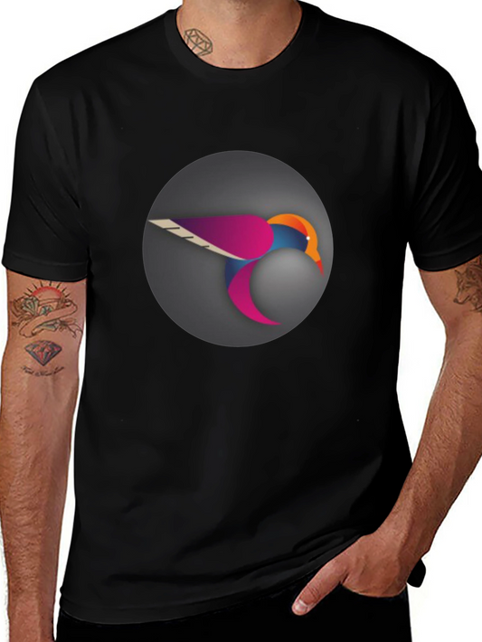 Stylish Black T-Shirt with Modern Bird Graphic