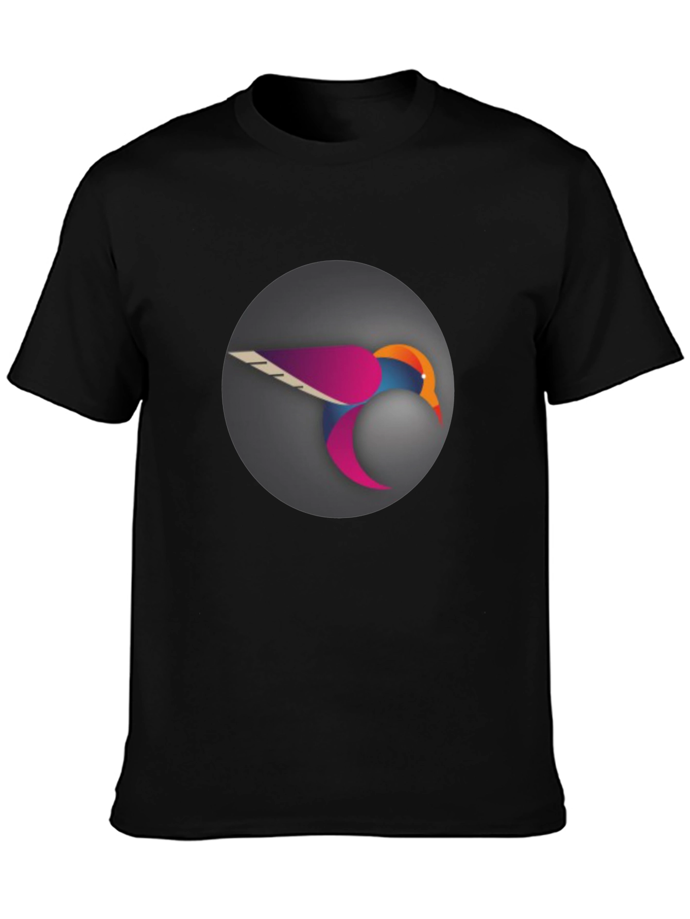 Stylish Black T-Shirt with Modern Bird Graphic
