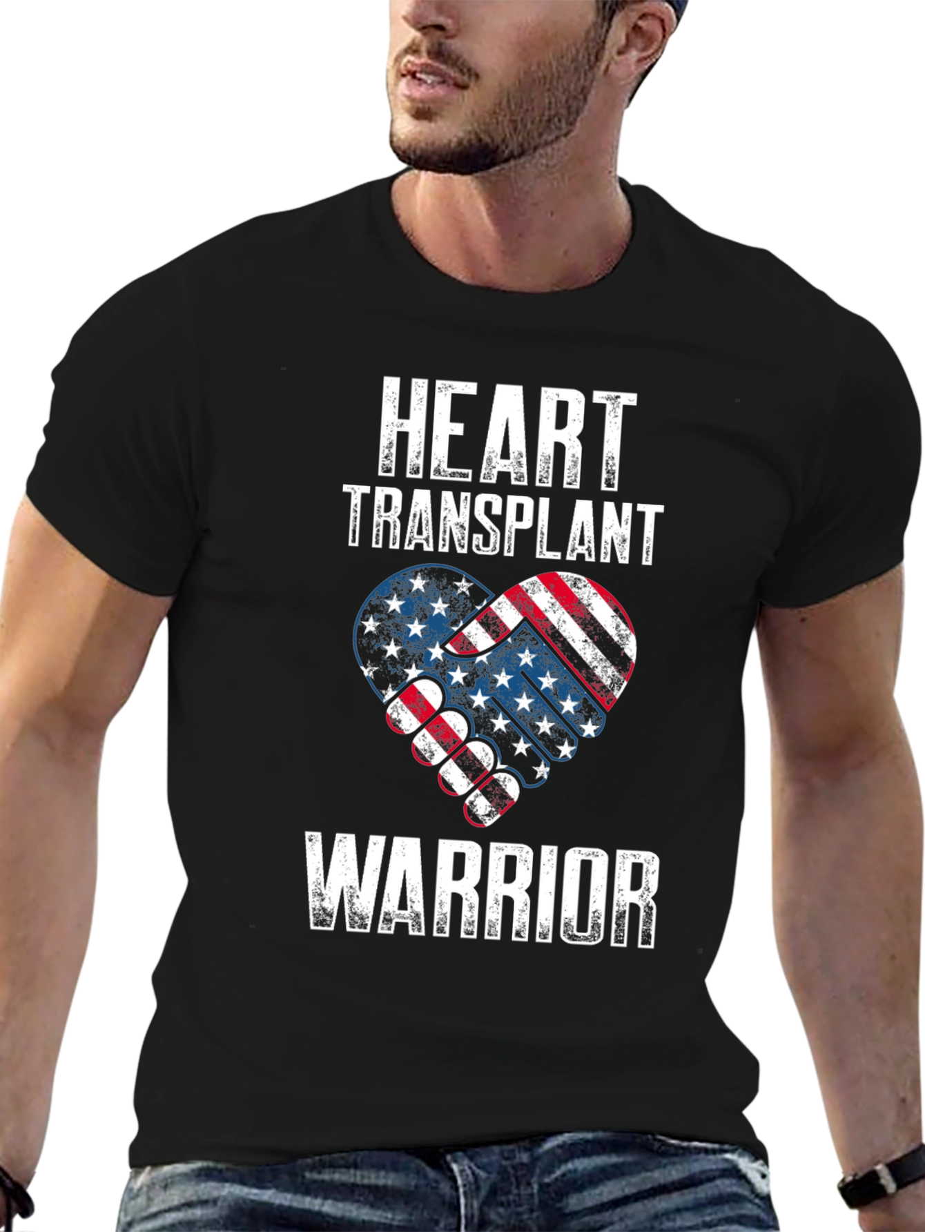 Heart Transplant Warrior Patriotic USA Flag T-Shirt