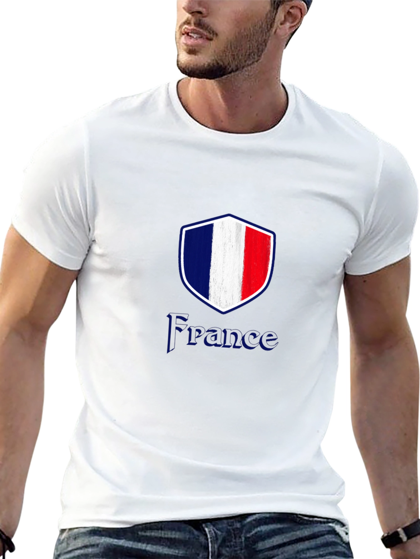 France Flag Shield Graphic T-Shirt - Black